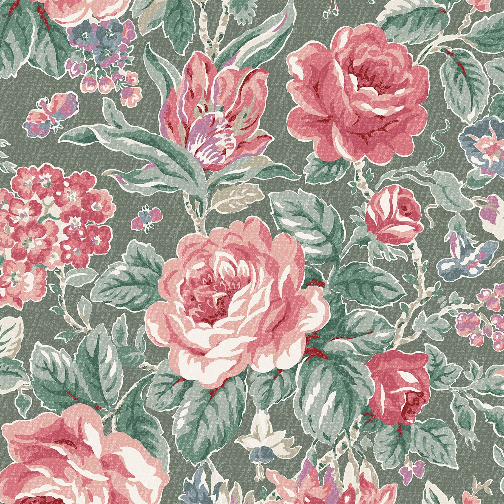 Laura Ashley 122754 56-Sq. Feet Fern Green Non-woven Floral Unpasted Wallpaper