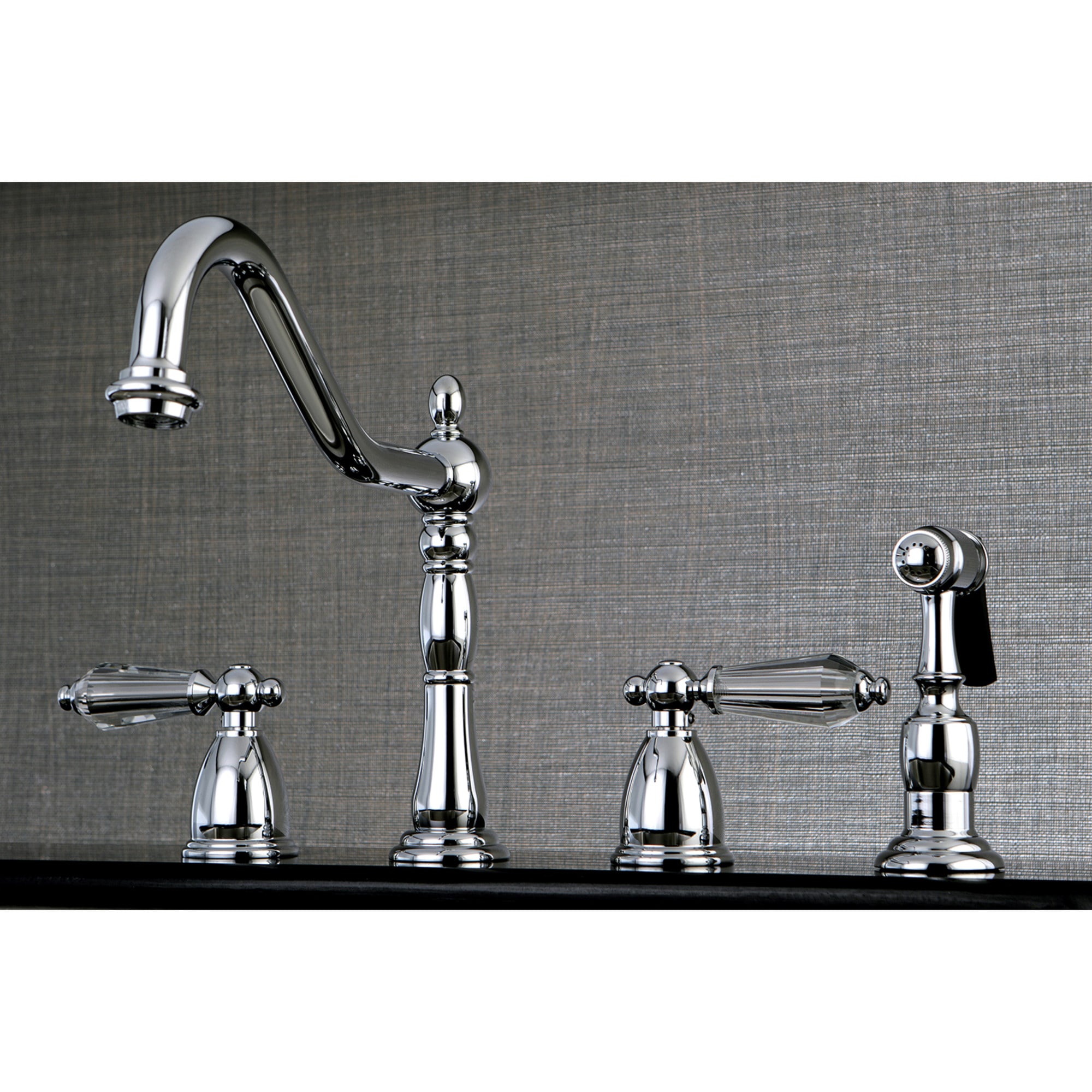 Kingston Brass WLKB1791WLLBS Wilshire Polished chrome Double Handle Deck-mount Kitchen Faucet with Sprayer ( Side Sprayer Included )