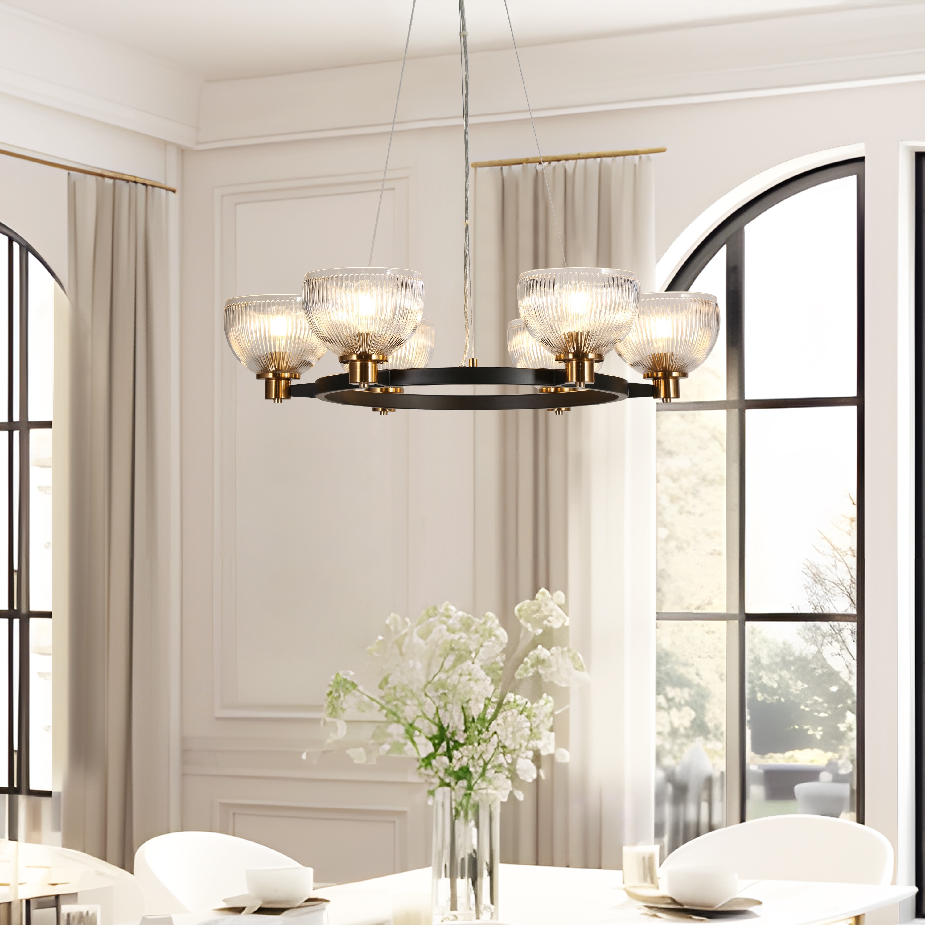 LNC L67F7R2525439C Towlnession Wagon Wheel 6 -Light Matte Black Modern/contemporary For Use in Bedrooms, Dining Rooms, Foyers, Kitchens, Living Rooms Chandelier