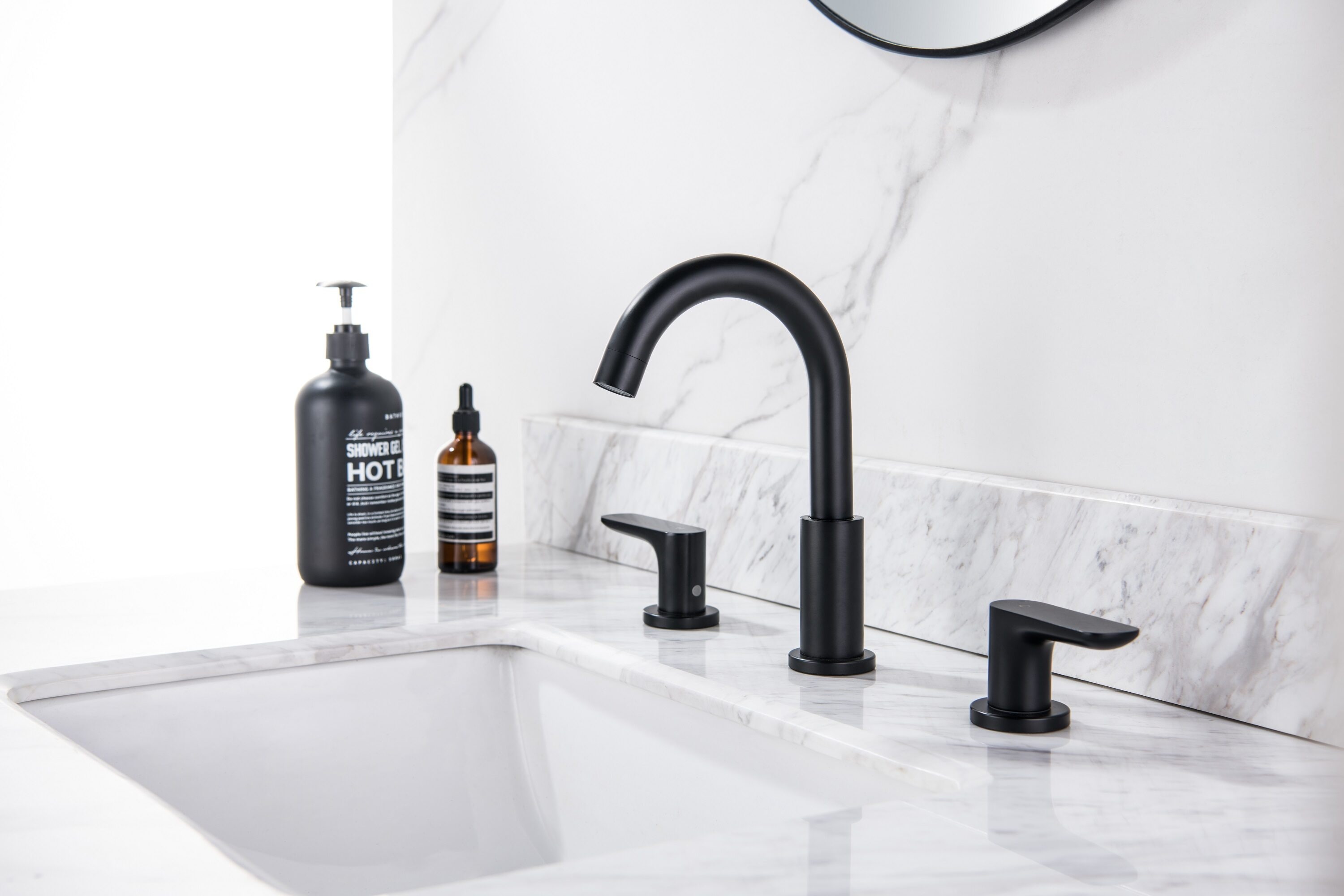Nestfair KPF61033B Matte Black Wall-mount 2-handle High-arc Residential Handle Bathroom Sink Faucet
