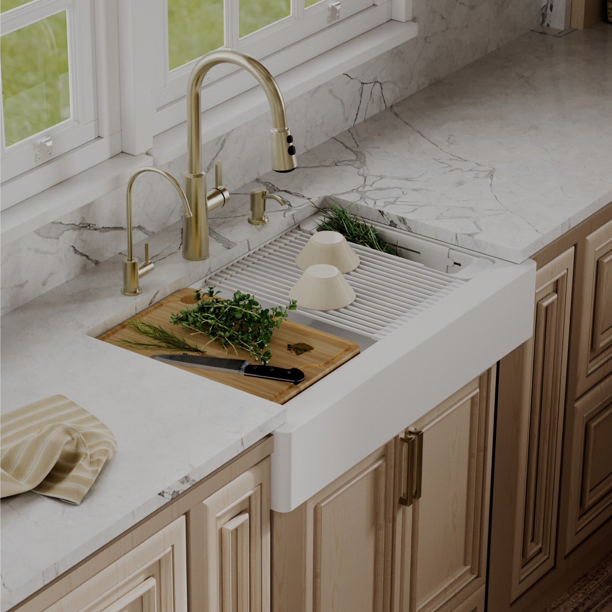Karran Farmhouse apron front 34-in x 21.25-in Quartz Single bowl