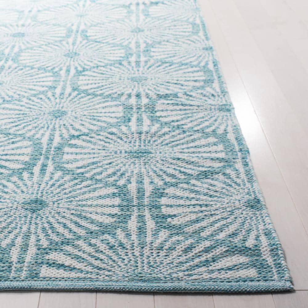 Aqua and Ivory Coastal Charm Handwoven Wool-Cotton Blend Rug 8' x 10'