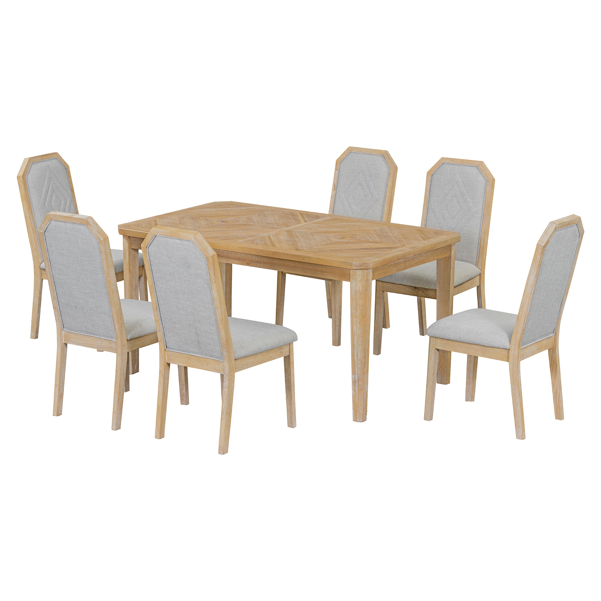 SINOFURN SYA330172WD Natural Rustic Dining Room Set with Rectangular Table ( Seats 6 )