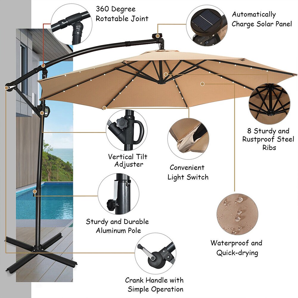 Sunrinx 10-ft Steel Octagon Cantilever Patio Umbrella with Lights and ...