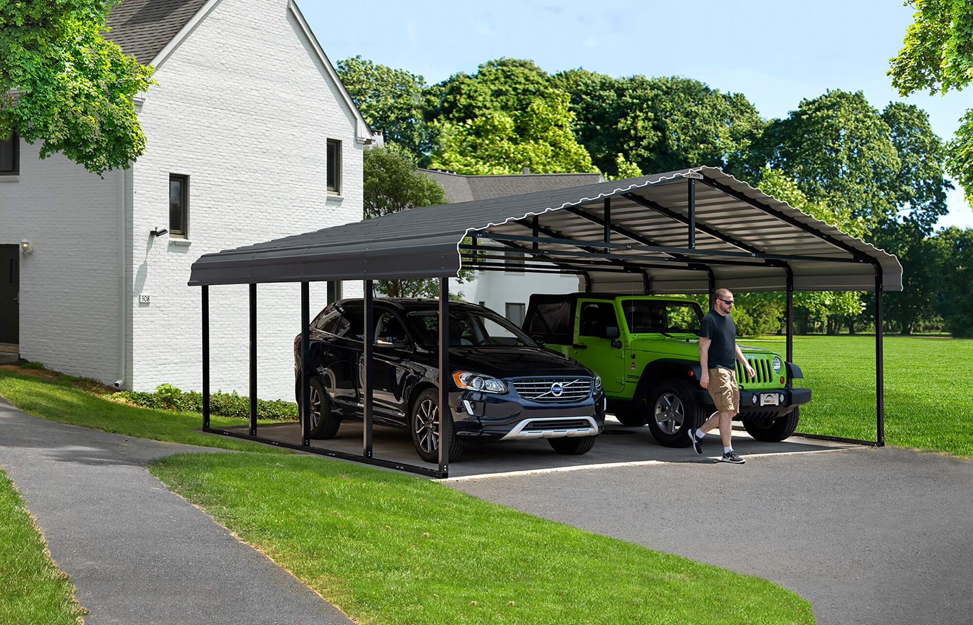 Arrow 20-ft W x 20-ft L x 7-ft H Charcoal Metal Carport in the Carports ...