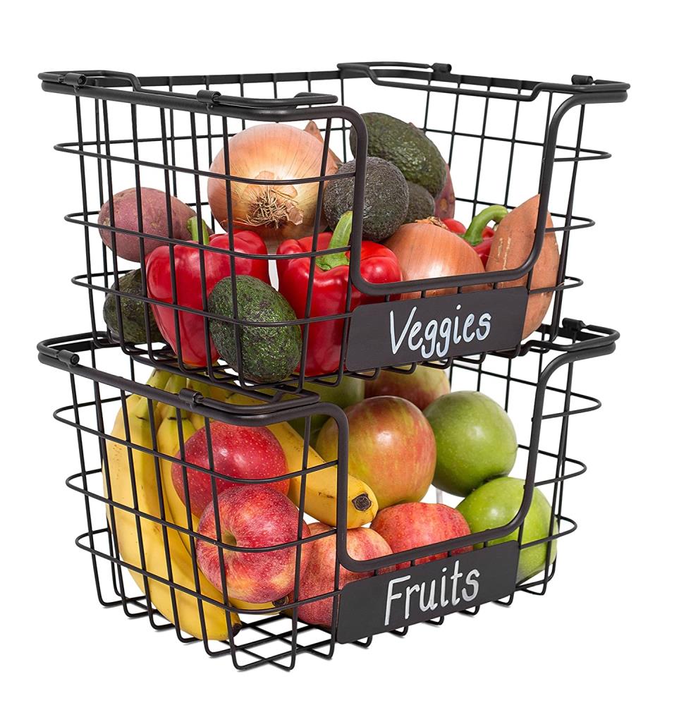 Stackable Wire Baskets 2 Tier Stacking Pantry Storage Basket Fruit  Vegetable