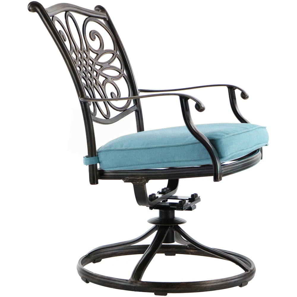 Bronze Aluminum Outdoor Dining Set with Blue Cushions