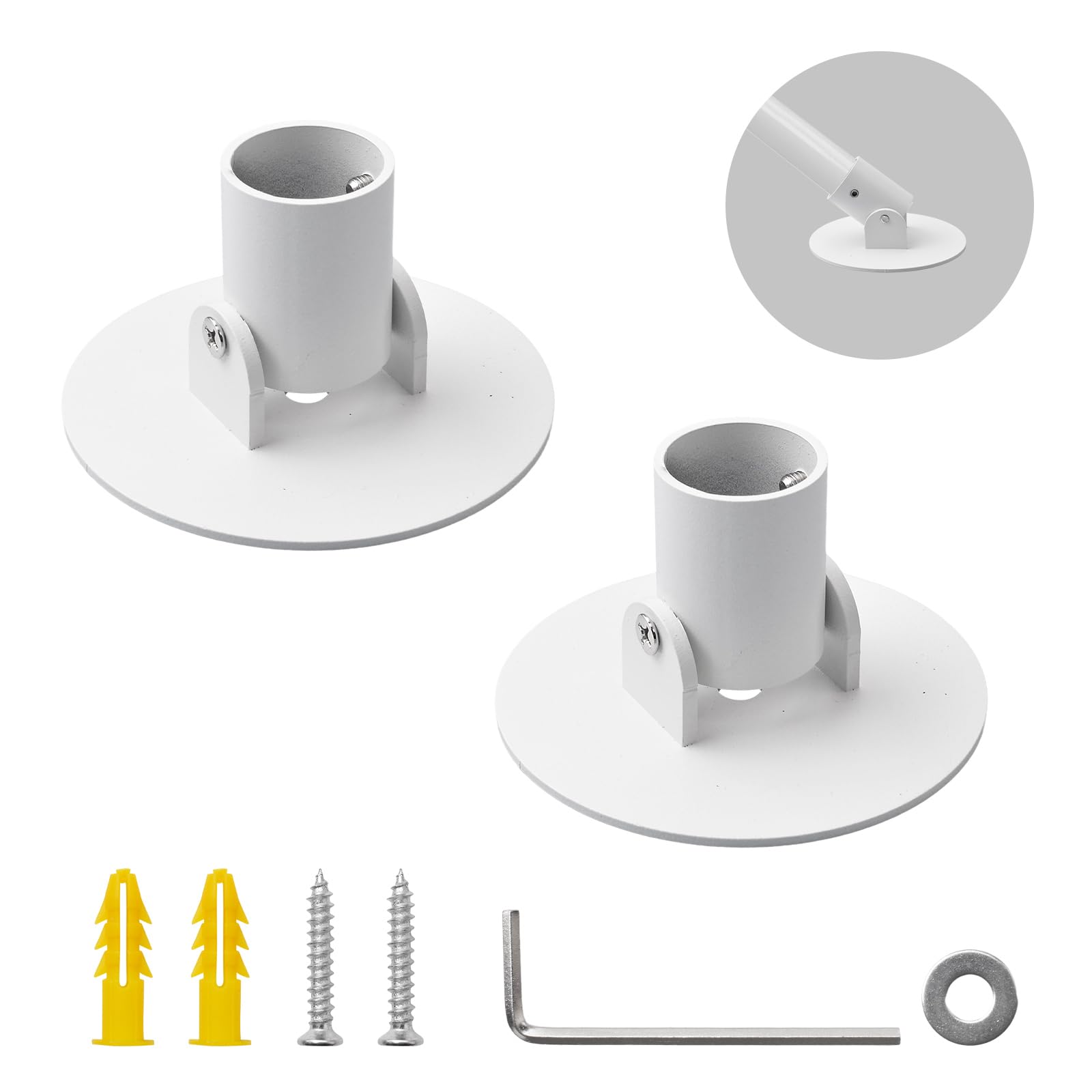 Aoibox  Shower Curtain Bracket Set 2 Piece 26mm Inner Diameter Titanium Steel Wall Mount Flange White Bracket