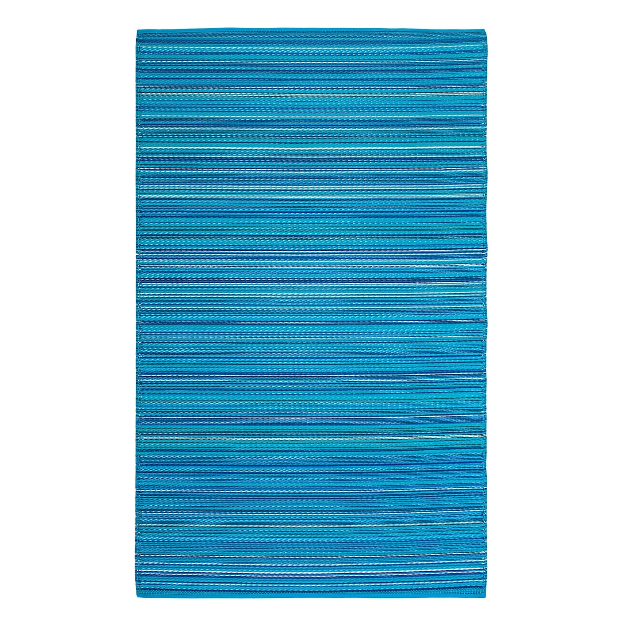 FH Home 657814893481 6 x 9 (ft) Flatweave Polypropylene Havana - Turquoise Rectangular Indoor/Outdoor Stripe Mid-Century Modern Area rug