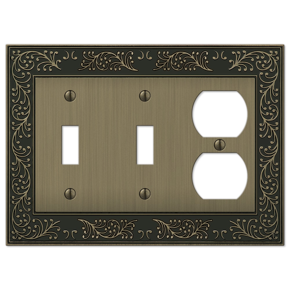 Brushed Brass 3-Gang Double Toggle Single Duplex Wallplate