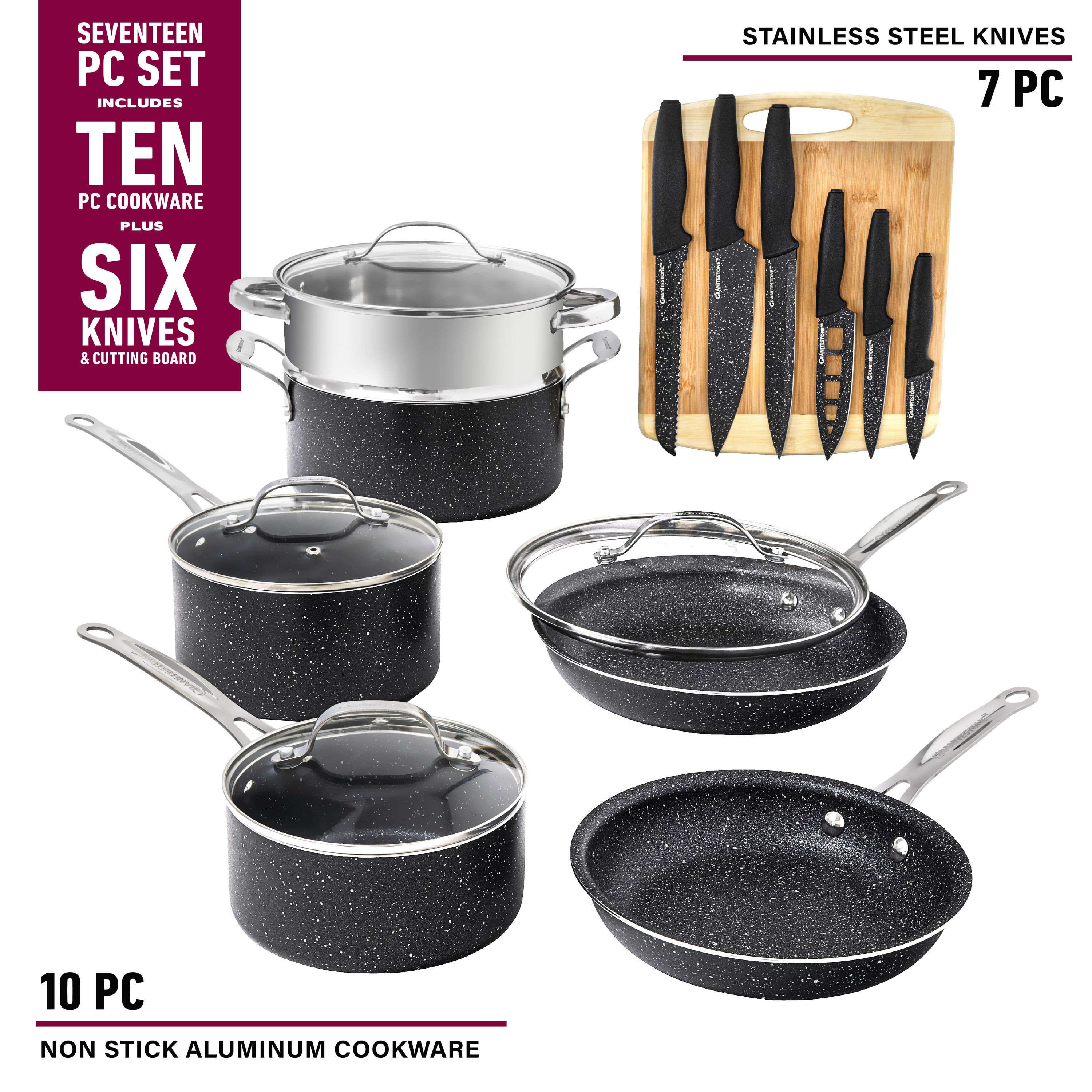GraniteStone Diamond 13-Piece Granitestone Pro Hard Anodized 14.56-in  Aluminum Cookware Set with Lid in the Cooking Pans & Skillets department at