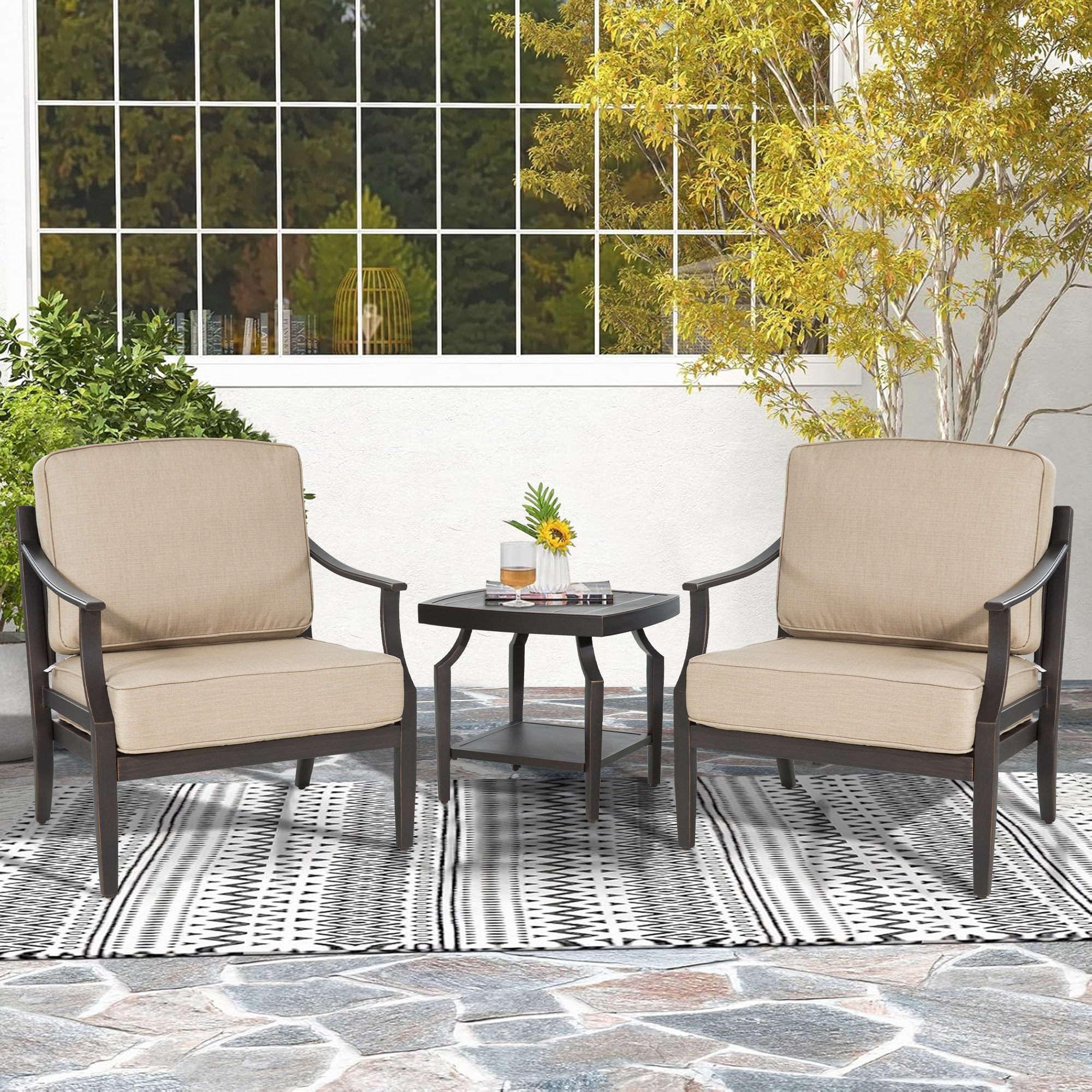PEAK HOME FURNISHINGS 970460-472 Aluminum 3-Piece Seat Outdoor Sectional with Beige Cushions and Aluminum Frame