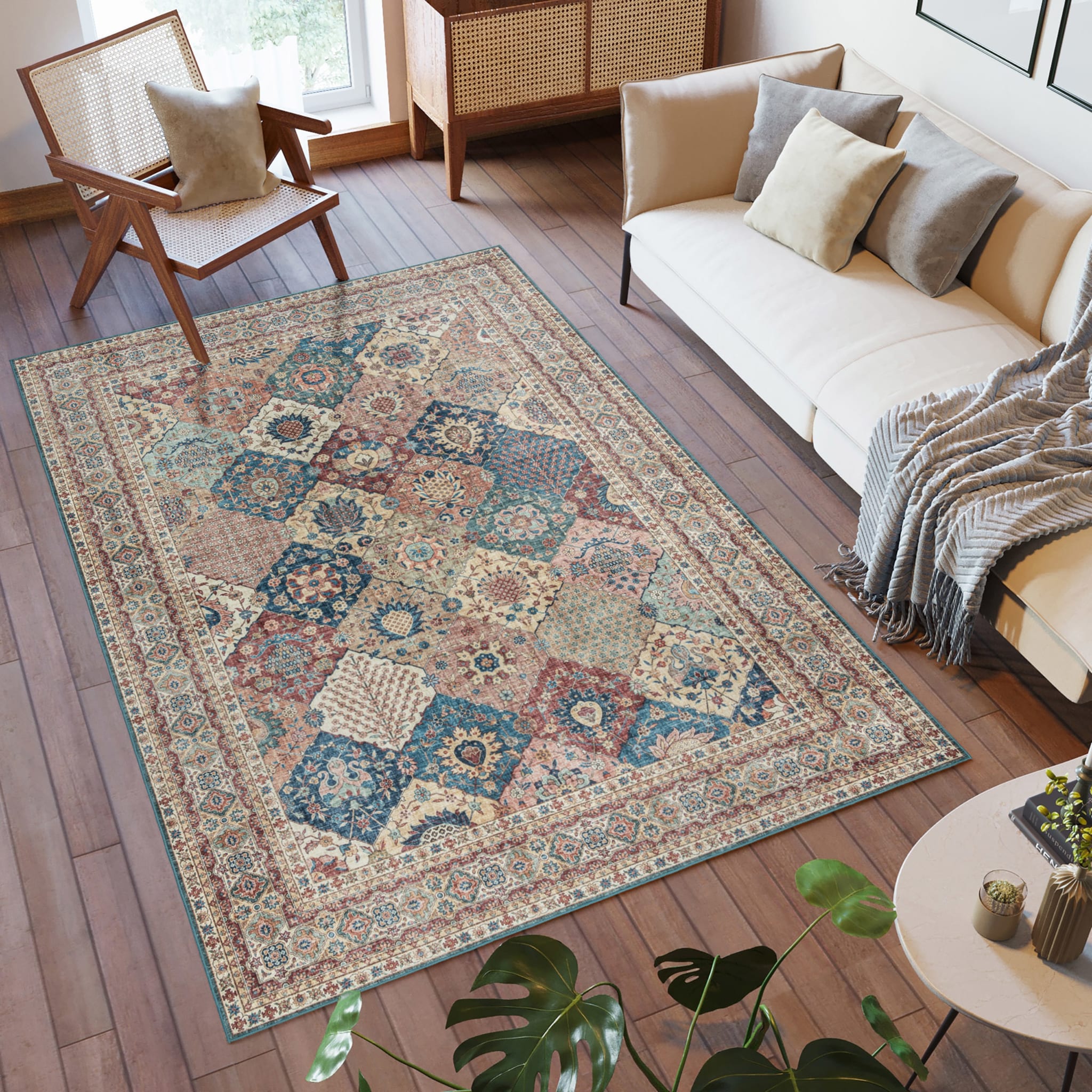 Cinzia Multicolor Synthetic Oriental Washable Area Rug 9x13