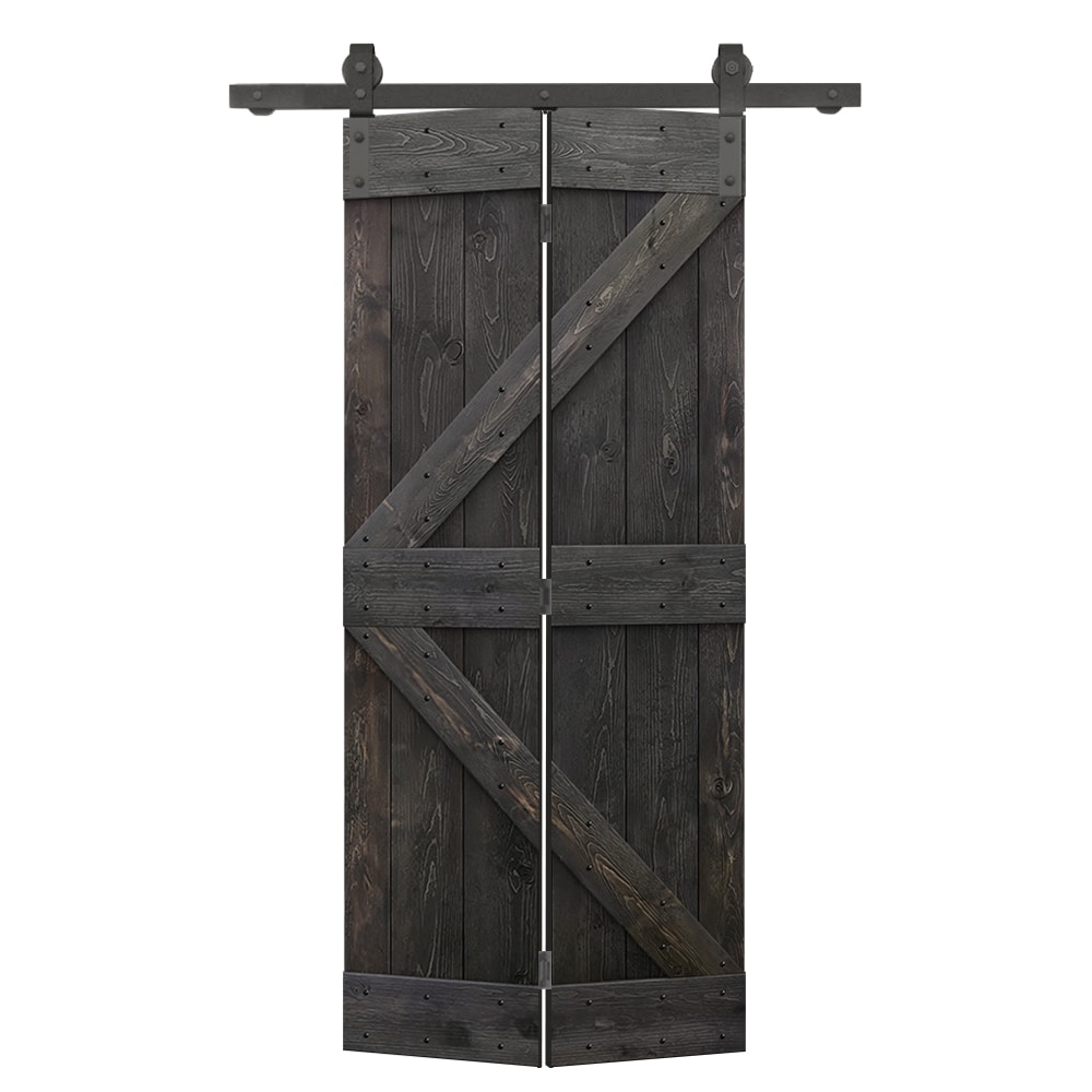 CALHOME BF1100S+K34DT 34-in x 84-in Charcoal Black Stained K-frame Pine Wood Solid core Single bifold Barn Door (Hardware Included)