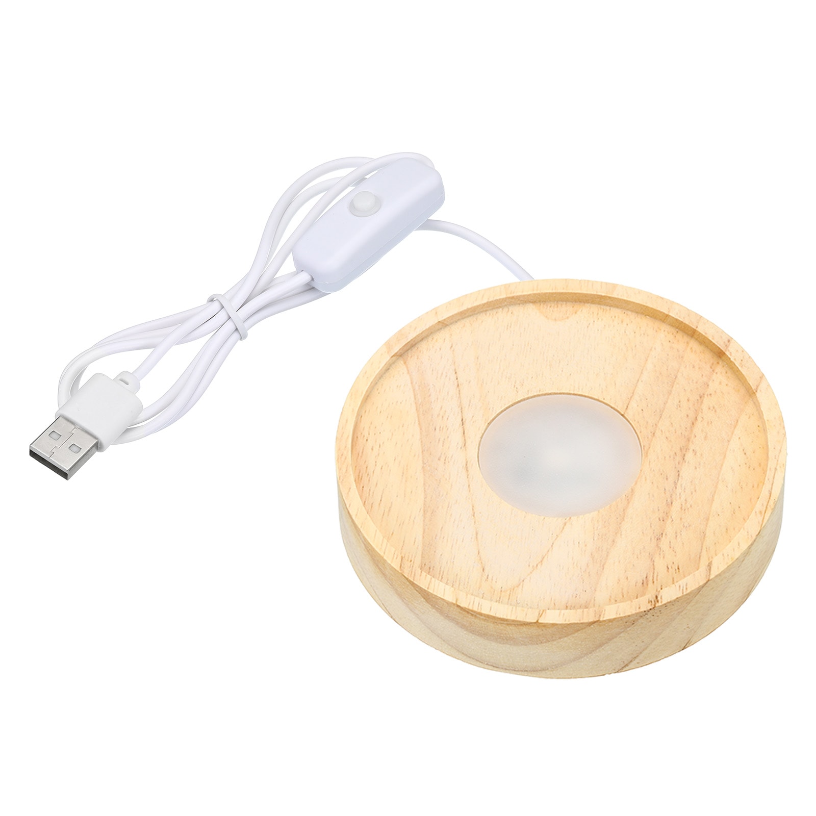 PATIKIL 4 Inch Wooden LED Light Base/ Wood Light Display Base Stand Lighting with Switch for 3D Crystal Glass Aroma Stone Art/ Carving Style/ White Light