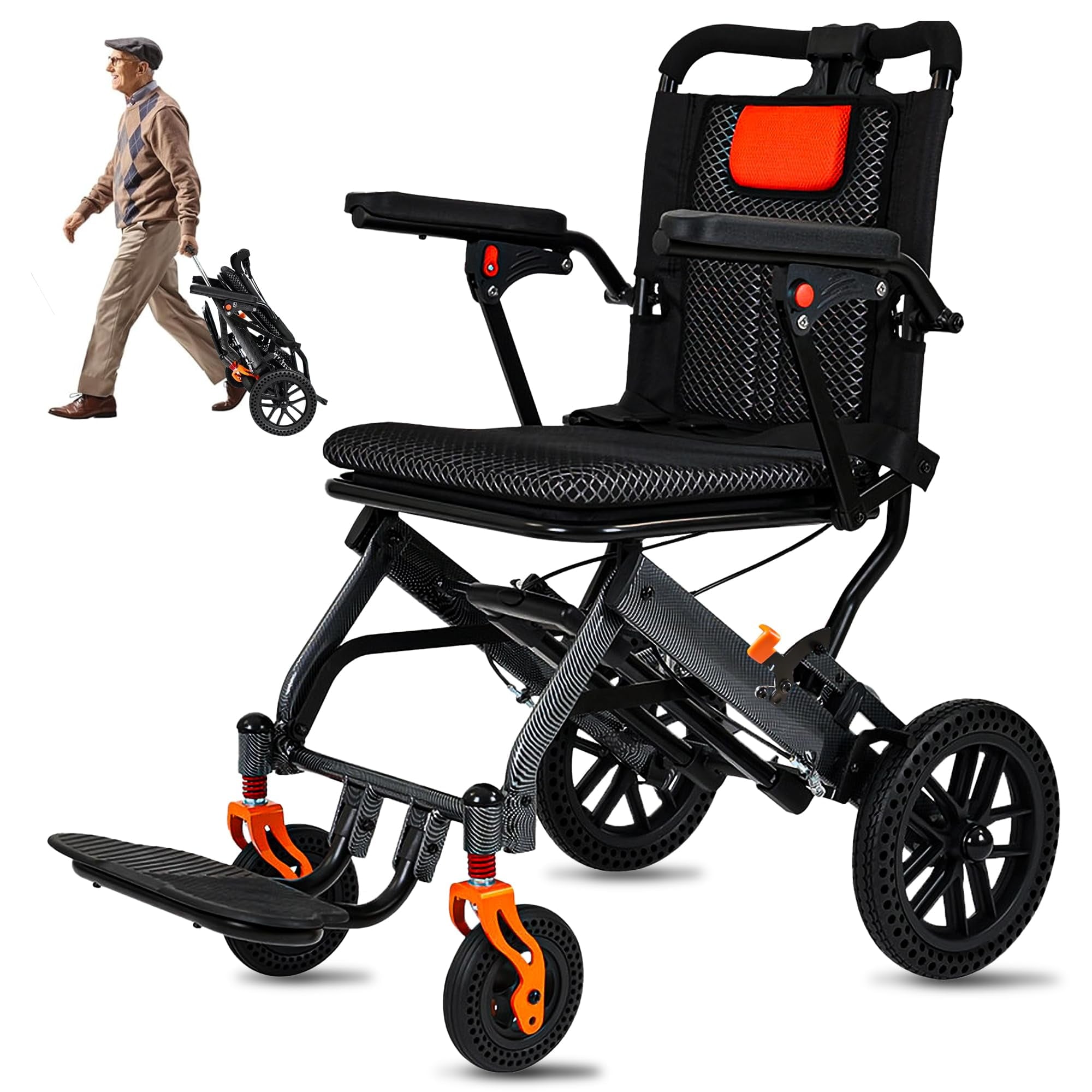 Kazeila Z1413-8-2-FWN009 20LBS Ultra-Lightweight Foldable Wheelchair for Adults  Seniors 4 Shock Absorbers 220LBS Capacity 3 Second Fold for Travel  Care