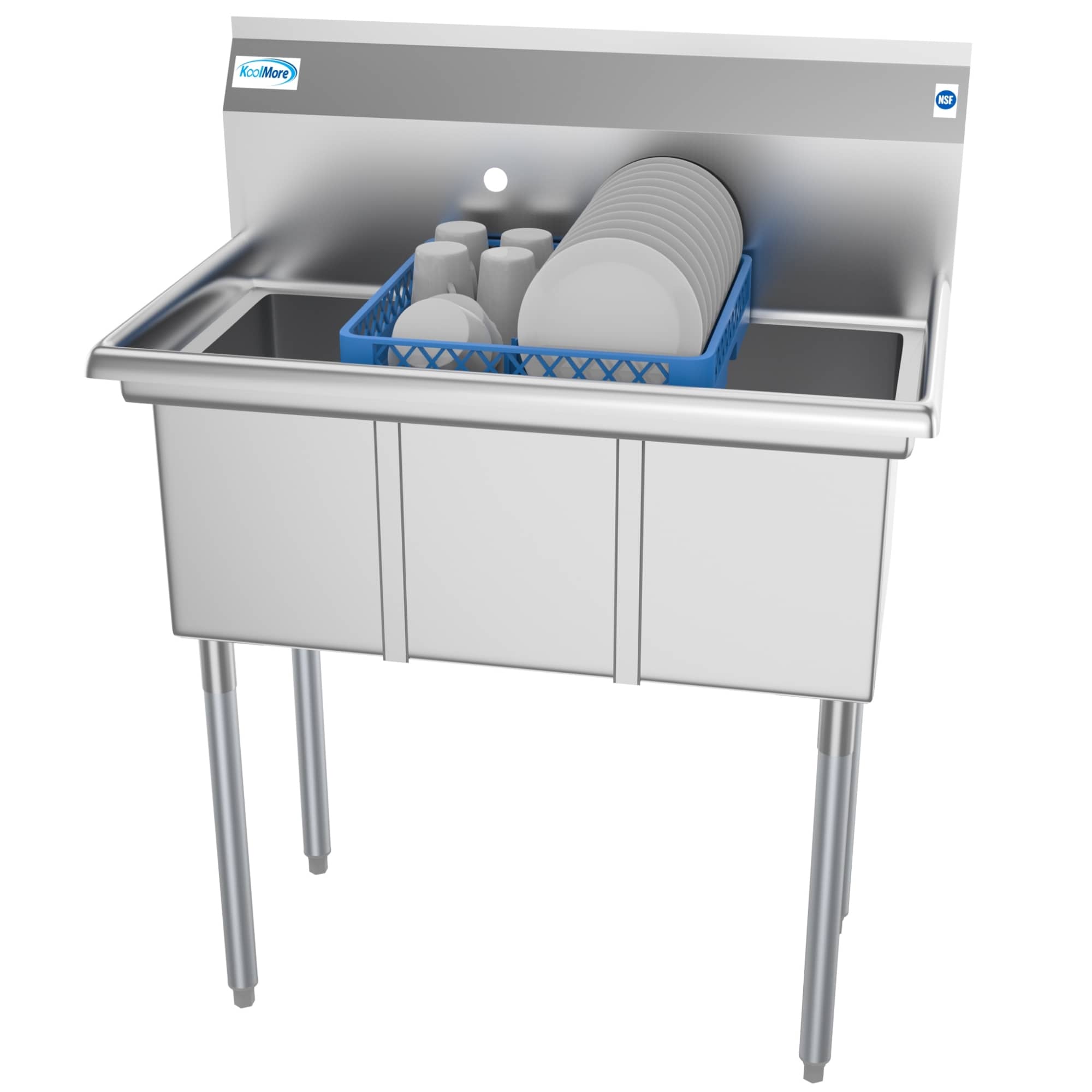 KoolMore CS310-0 20-in x 36-in 3 -Basin Stainless Steel Freestanding Utility tub with Drain