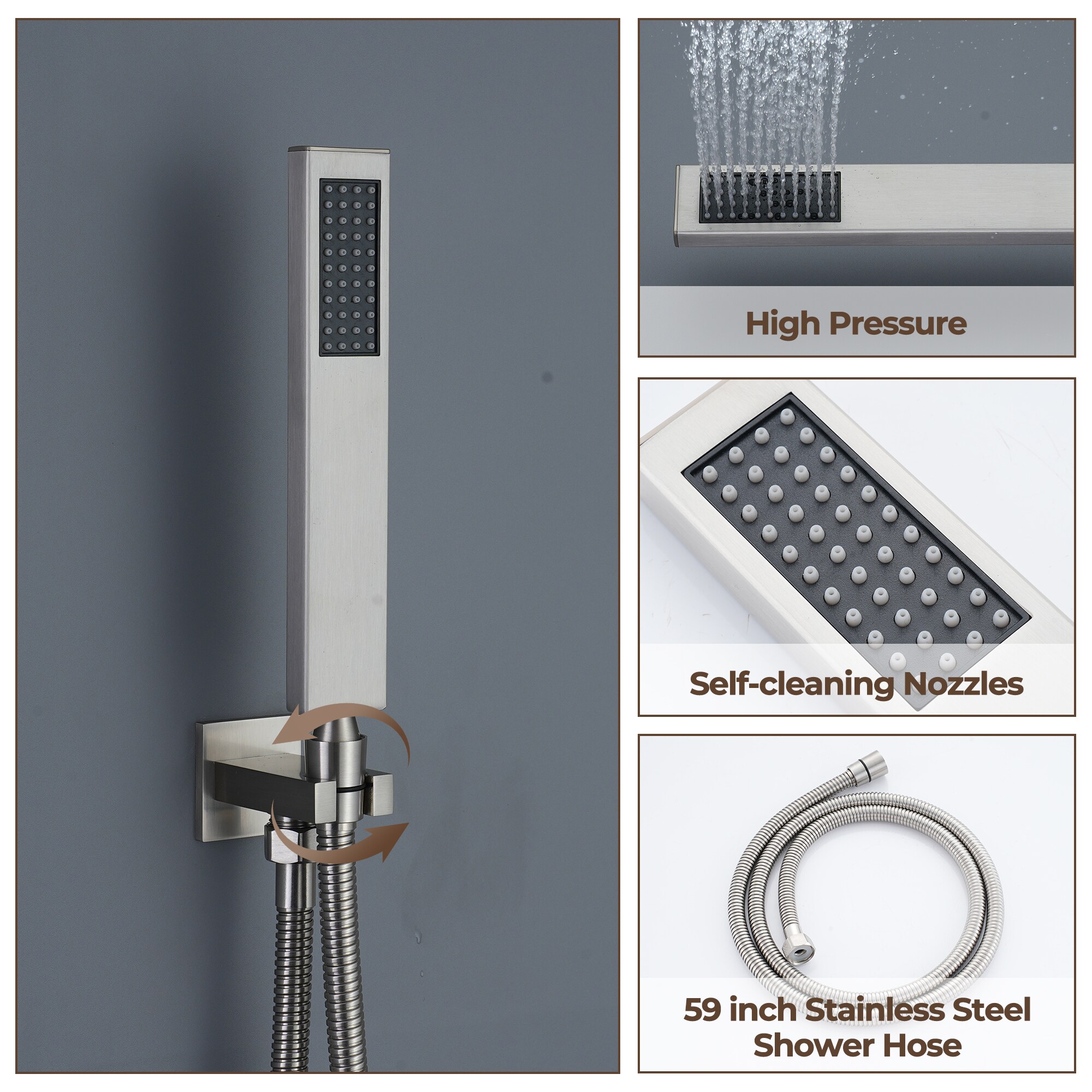 Brushed Nickel Ceiling Mounted Dual Shower System with Body Jets