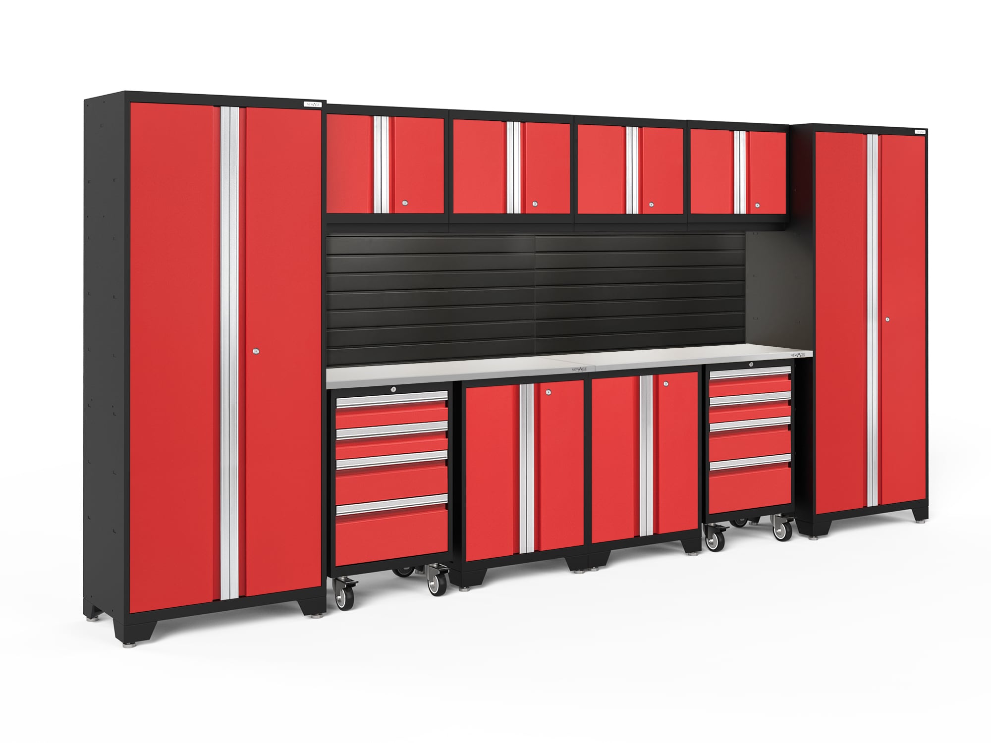 NewAge Products 40437 156-in W x 76.75-in H x 18-in D 10 -Cabinets Steel Deep Red Garage Storage System