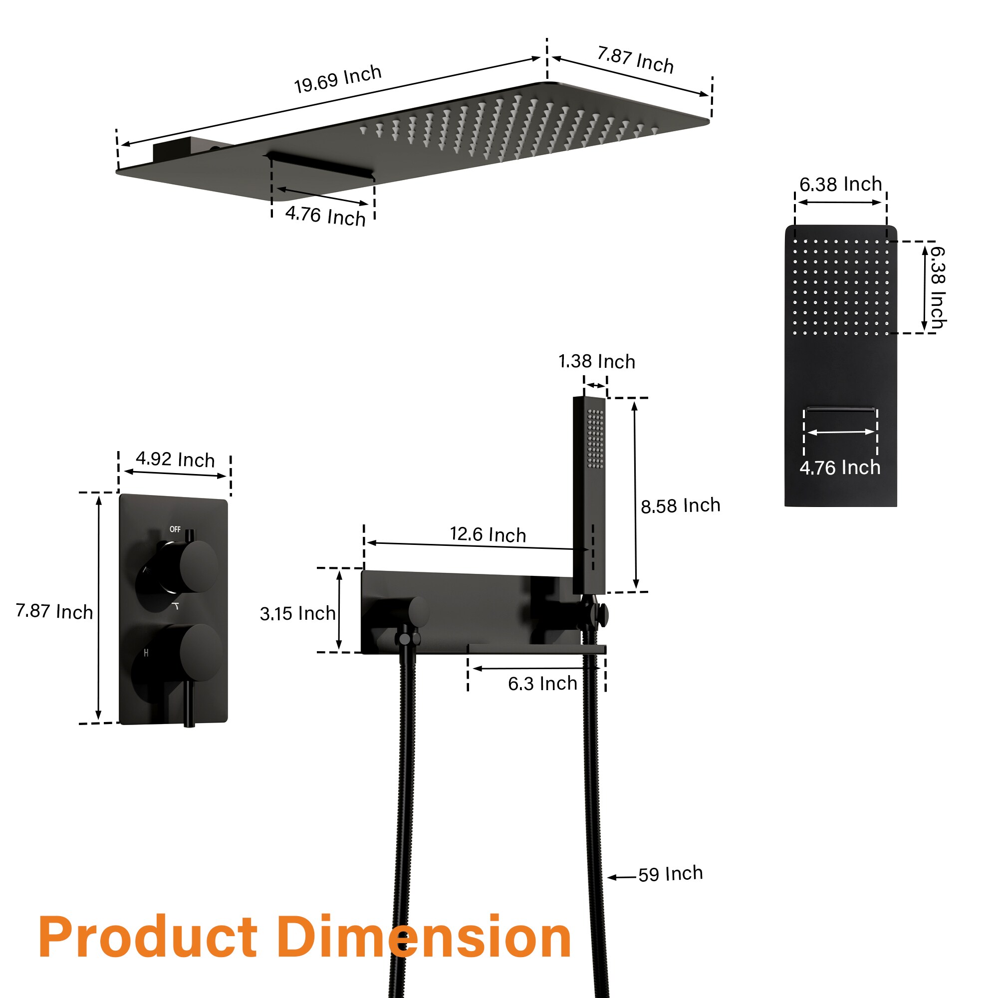 WELLFOR SPA-88018B-10 Showerhead-Bar-Panels - View #8