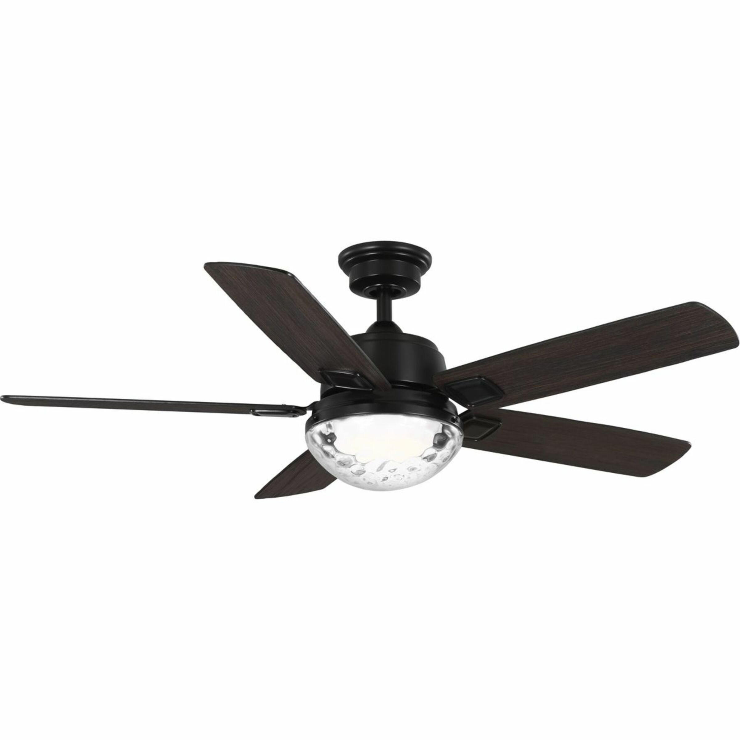 Progress Lighting P250104-31M-CS Tompkins 52-Inches Matte Black with Matte Black/Toasted Oak Blades Integrated LED Fixture Indoor/Outdoor Downrod mount Standard Ceiling Fan With Light and Remote ( 5 -Blade)