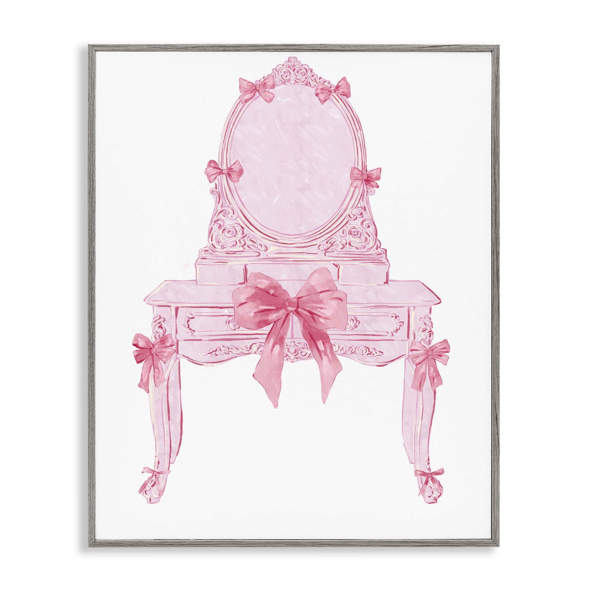 Stupell Industries -  Lovely Pink Vanity with Bows Gray Framed Giclee Art By Ziwei Li 24 x 30