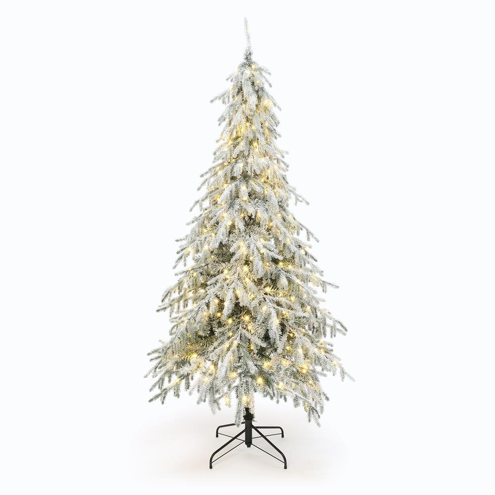 7.5-ft Pre-lit Flocked Assorted Artificial Christmas Tree with Multicolor LED Lights