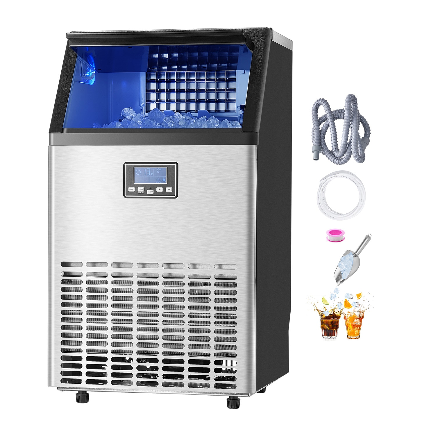 VEVOR KZJXK870BZD000001V1 33 LBs Storage Ice Maker 100-lb Ice Per day Cubed Ice Maker ( Cold Rolled Steel Sheet + PS )
