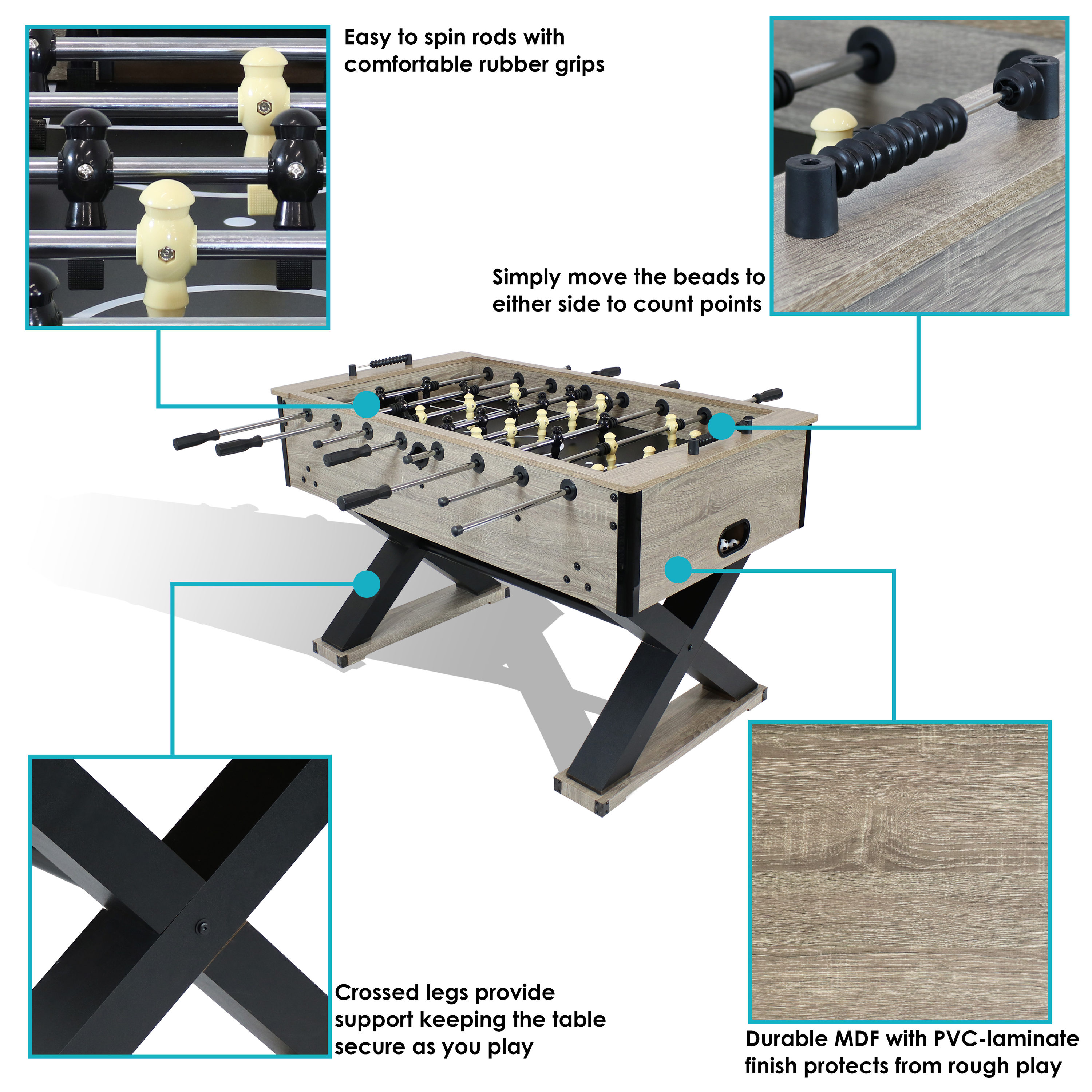 Gray Distressed Wood Indoor Foosball Table with Black Legs