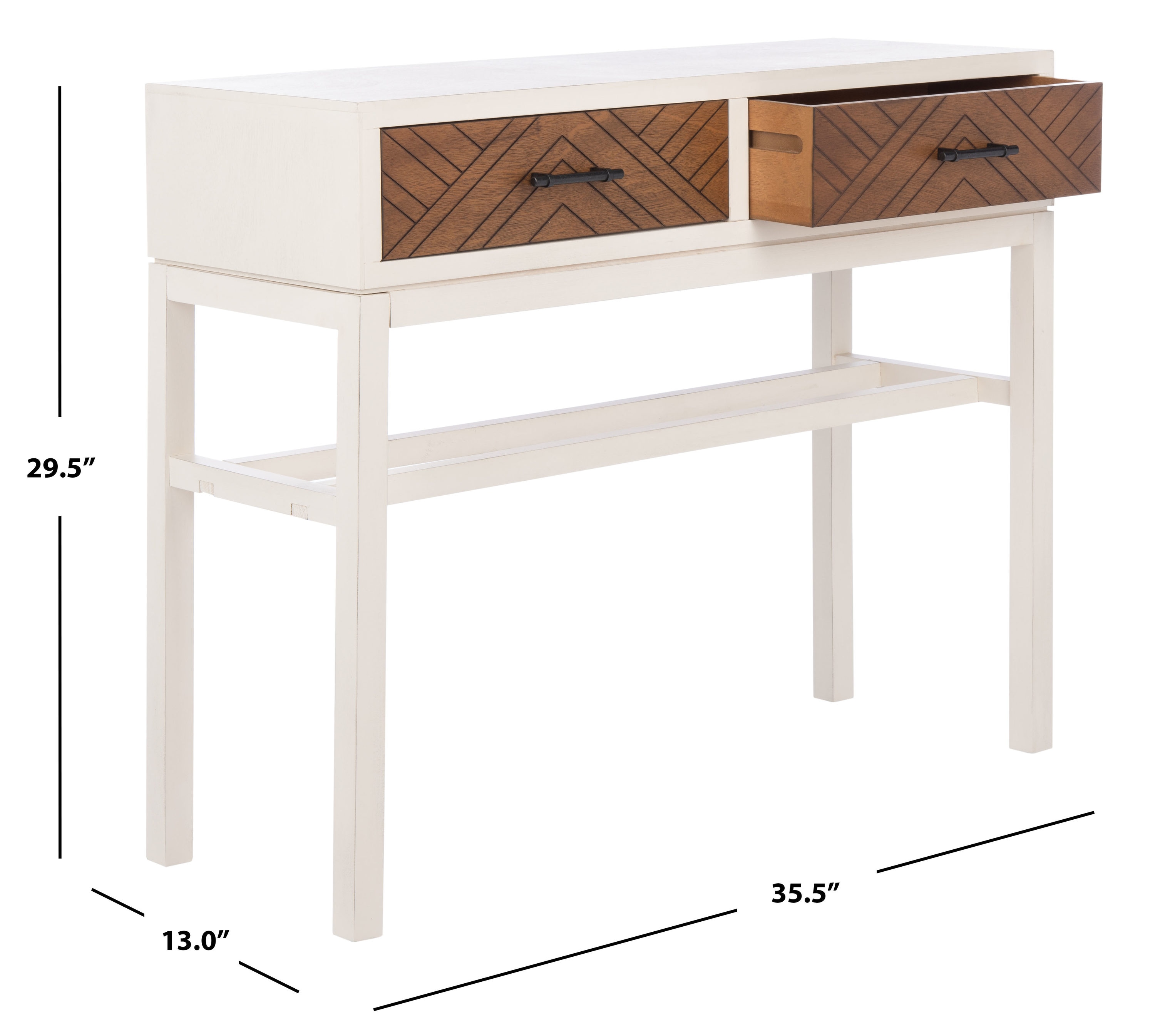 Ajana Distressed White & Honey Brown Chevron 2-Drawer Console Table