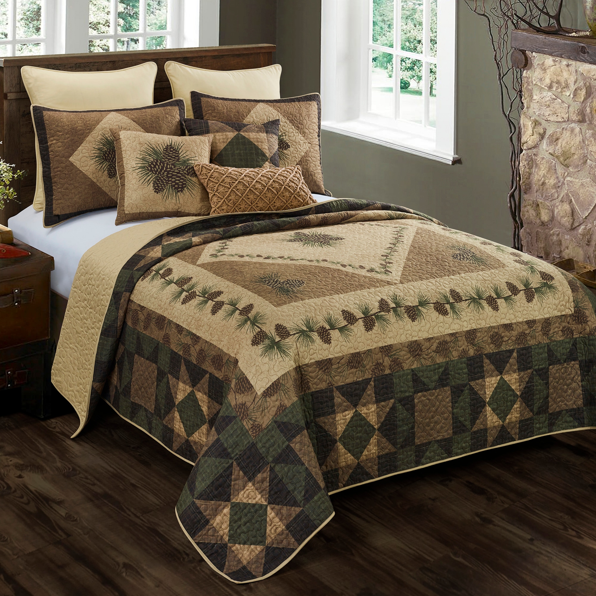 Antique Pine Square Patchwork Throw Pillow