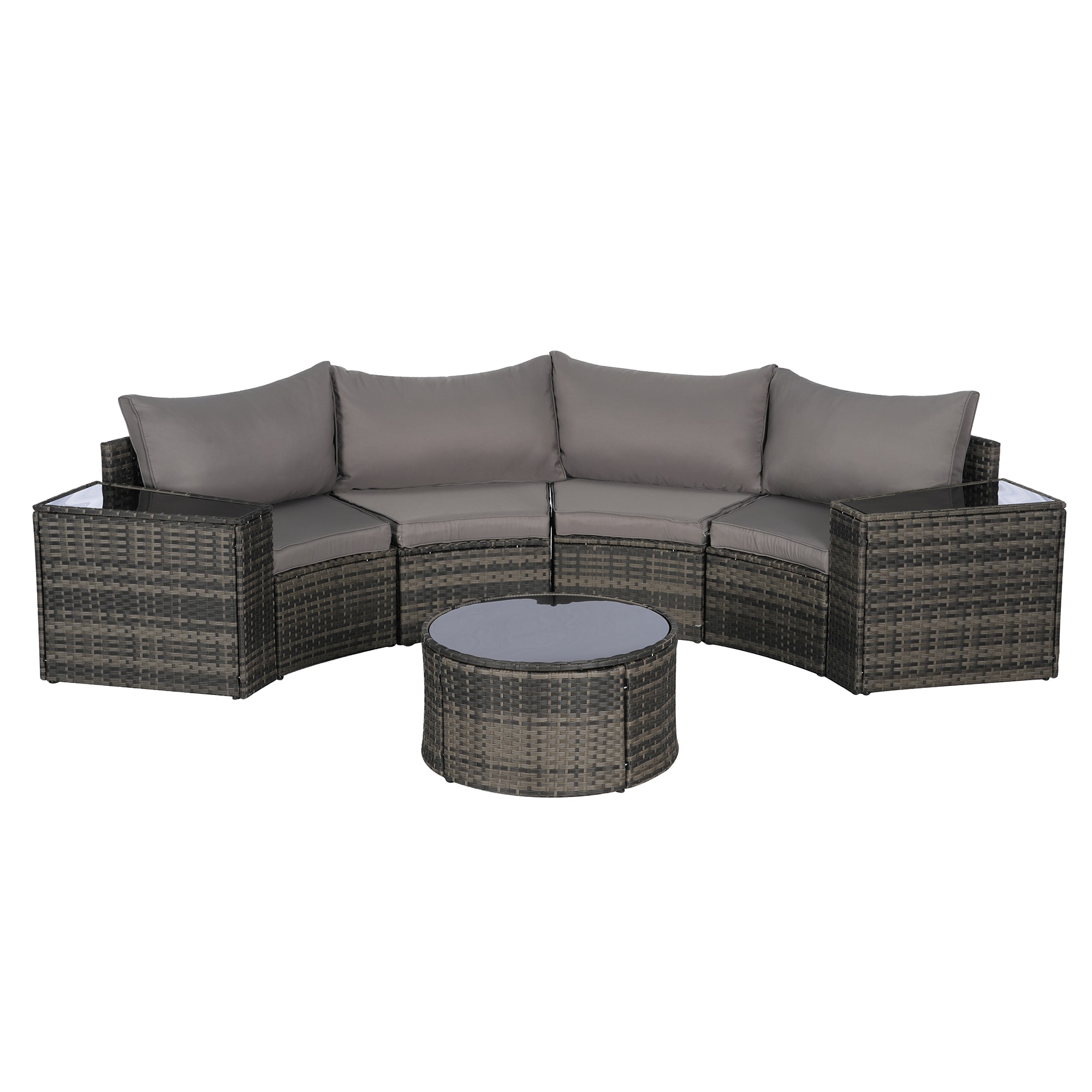 SINOFURN SYB670031LG Wicker Outdoor Sectional with Gray Cushions and Wicker Frame
