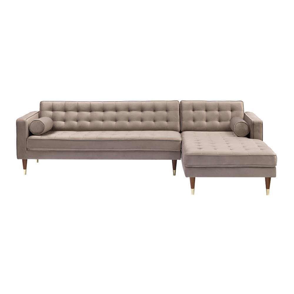 Armen Living LCSMSETAU Somerset 65-in Midcentury Gray Velvet 3 -seater Sectional