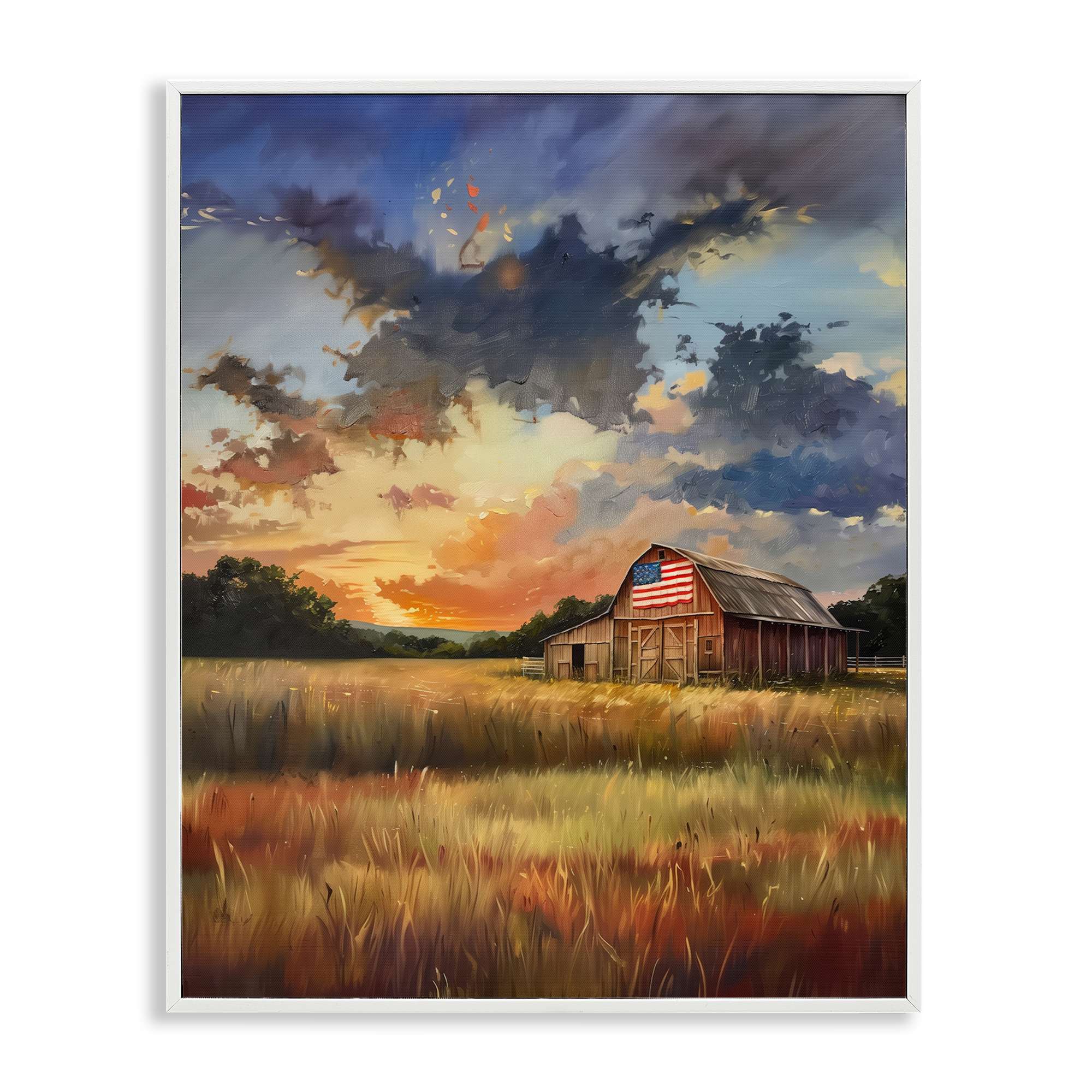 Stupell Industries BT-762-WFR-16X20 American Barn at Sunset White Framed Giclee Art By Arlington Prints 16 x 20
