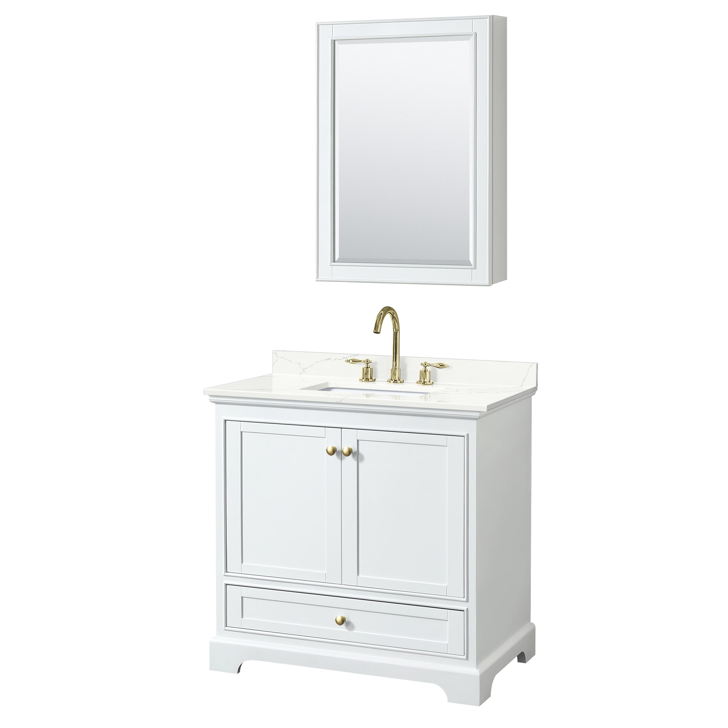 Wyndham Collection WCS202036SWGGTUS3MED Deborah 36-in White Undermount Single Sink Bathroom Vanity with Giotto Quartz Top (Mirror Included)