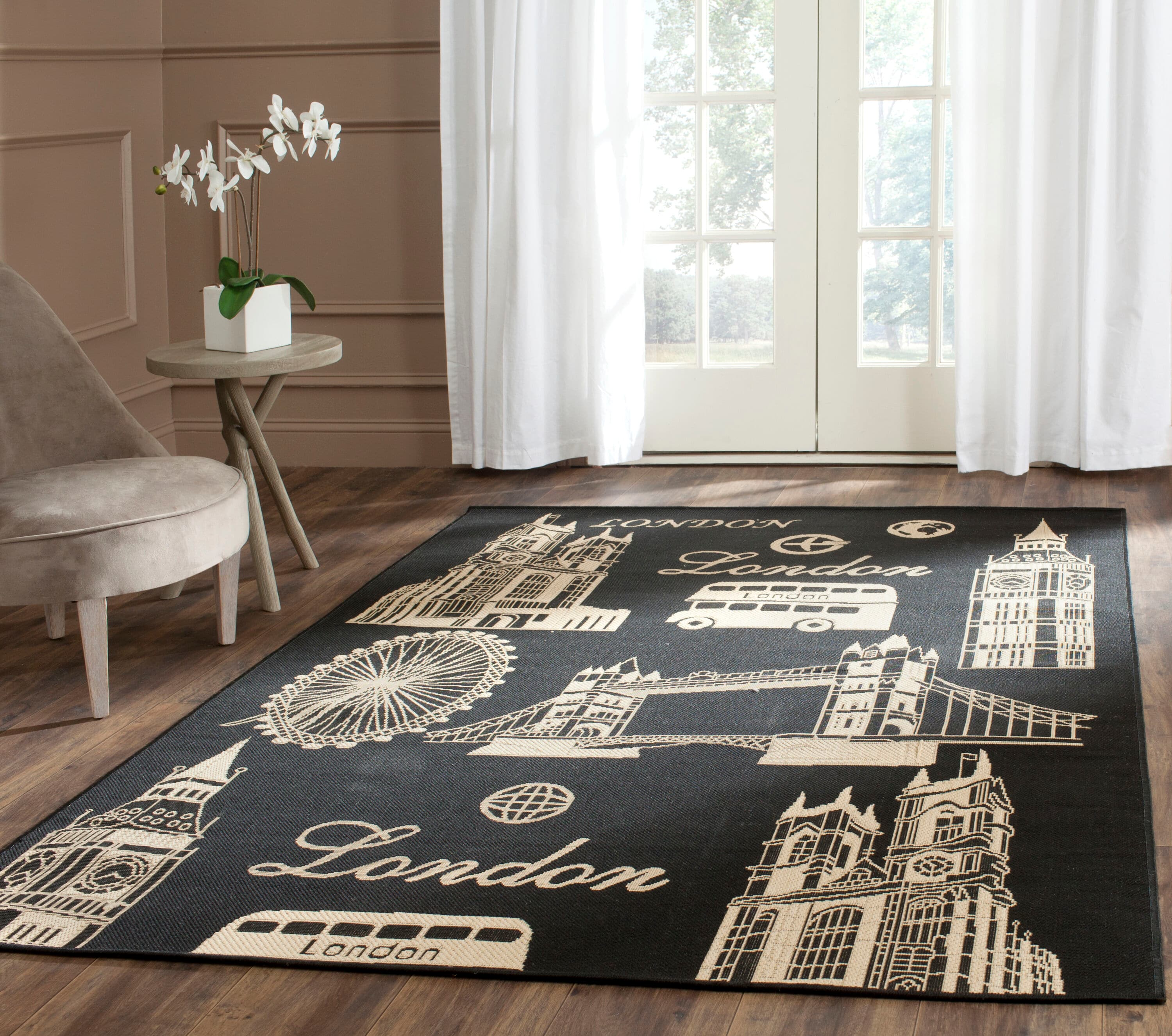 Safavieh CY9142D-5 Courtyard Vaca 5 x 8 (ft) Loomed Polypropylene Black/Beige Rectangular Indoor/Outdoor Abstract Coastal Area rug