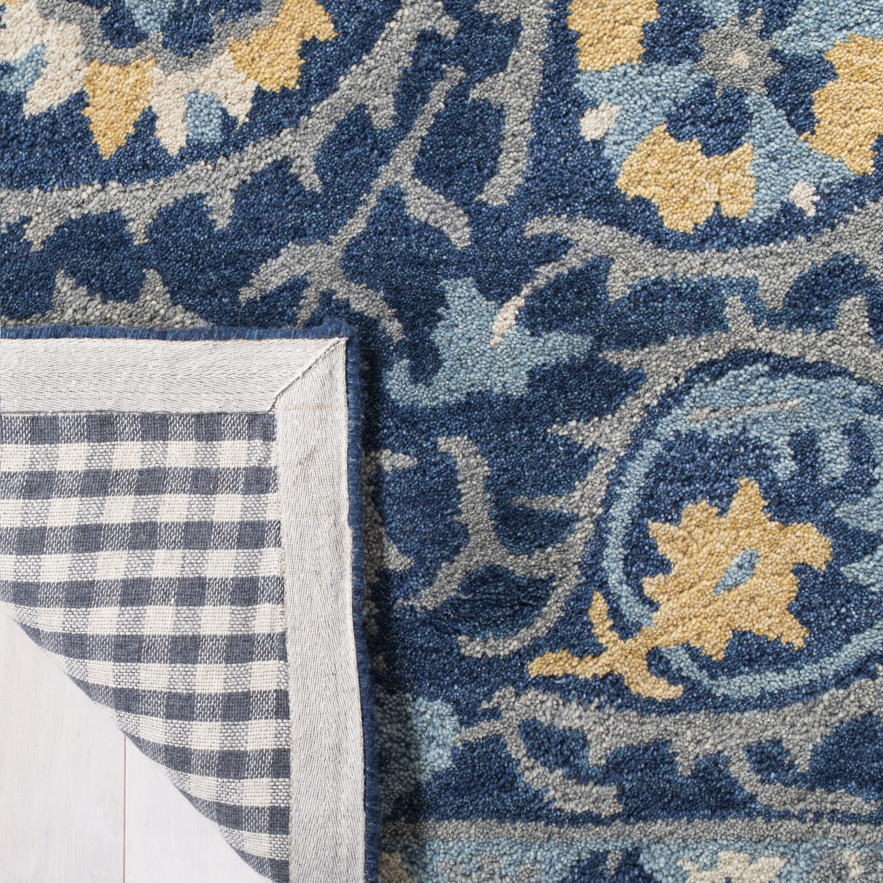 Elegant Navy and Gold Hand-Tufted Wool Area Rug 5' x 8'