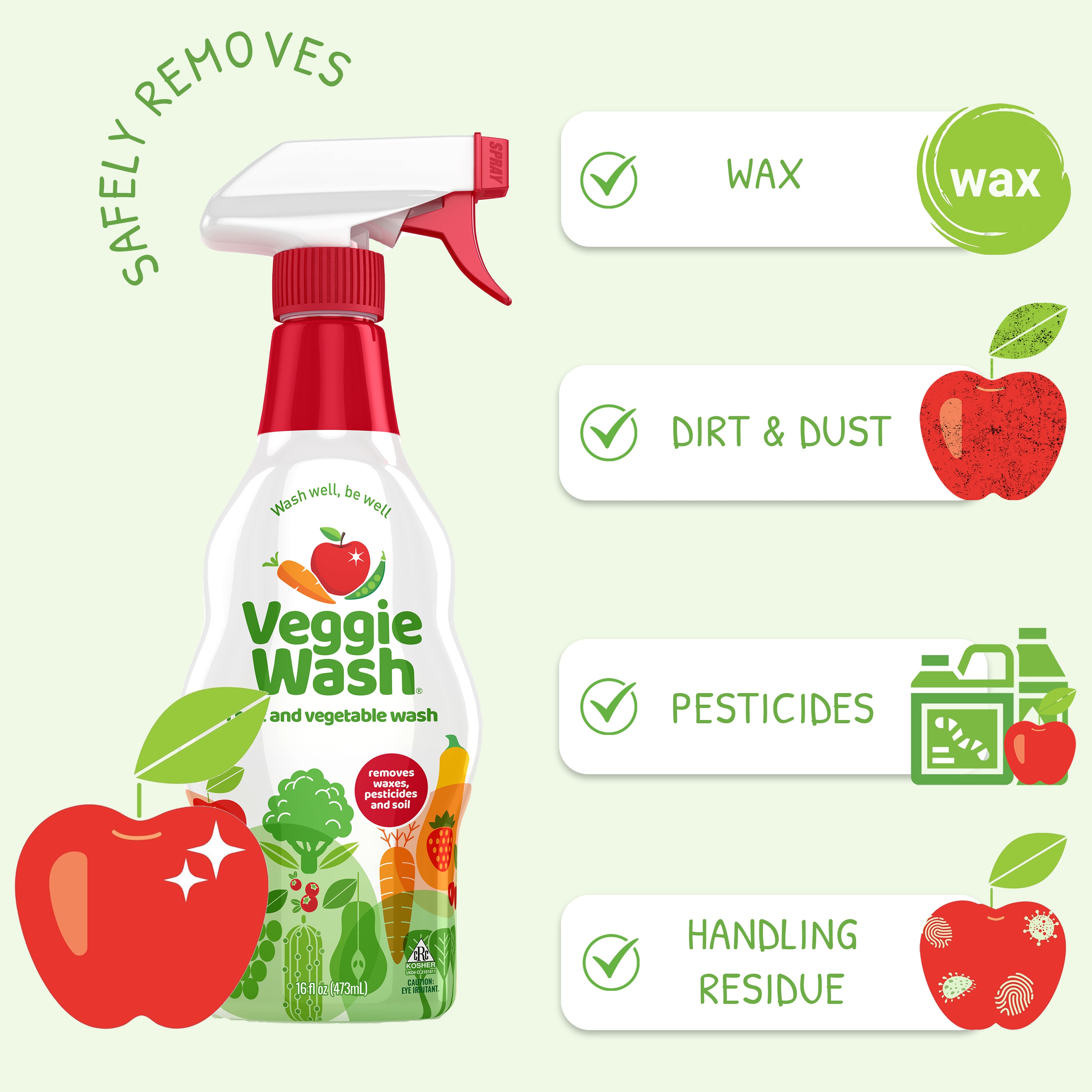 Veggie Wash Fruit & Vegetable Wash, Produce Wash and Cleaner, 2-Pack Spray,  32 Fluid Ounce