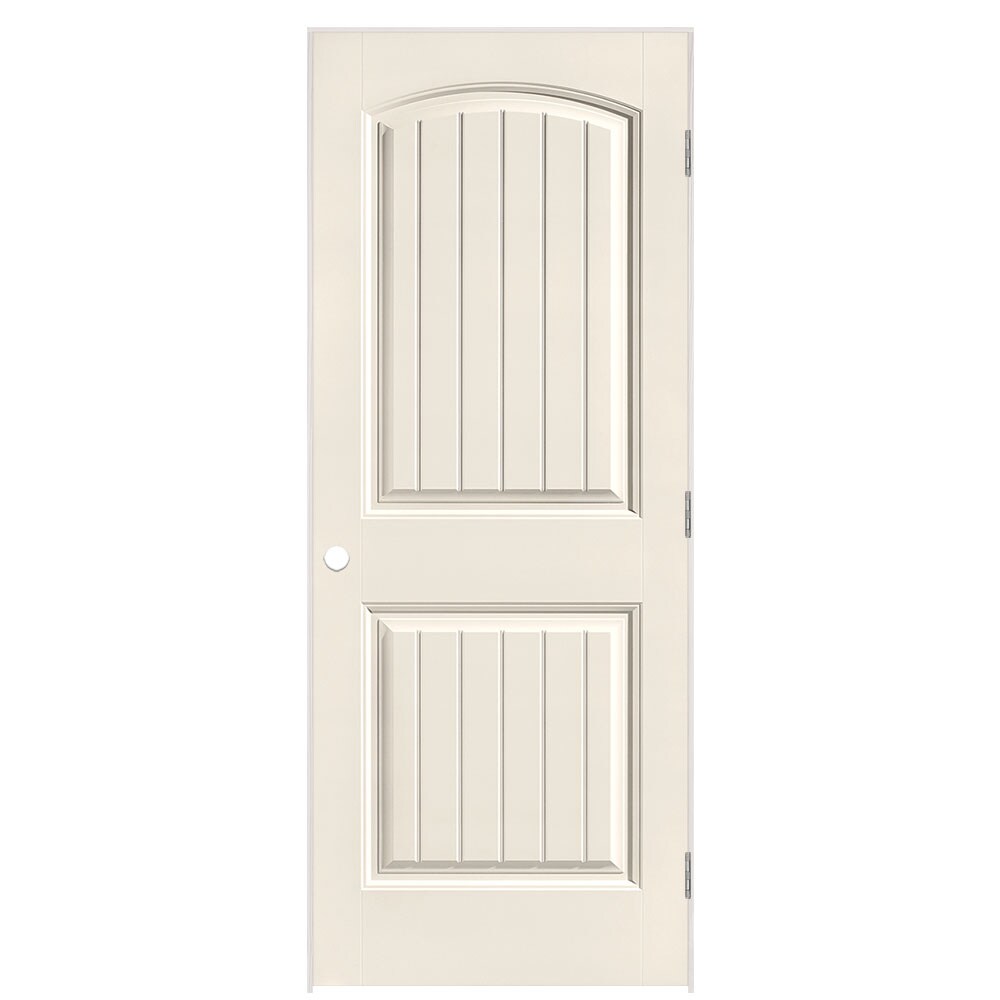 Masonite 1443743 32-in x 80-in Moonglow Solid core 2-panel round top plank Left hand Smooth Prefinished Molded composite Flat Jamb Single Prehung Interior Door
