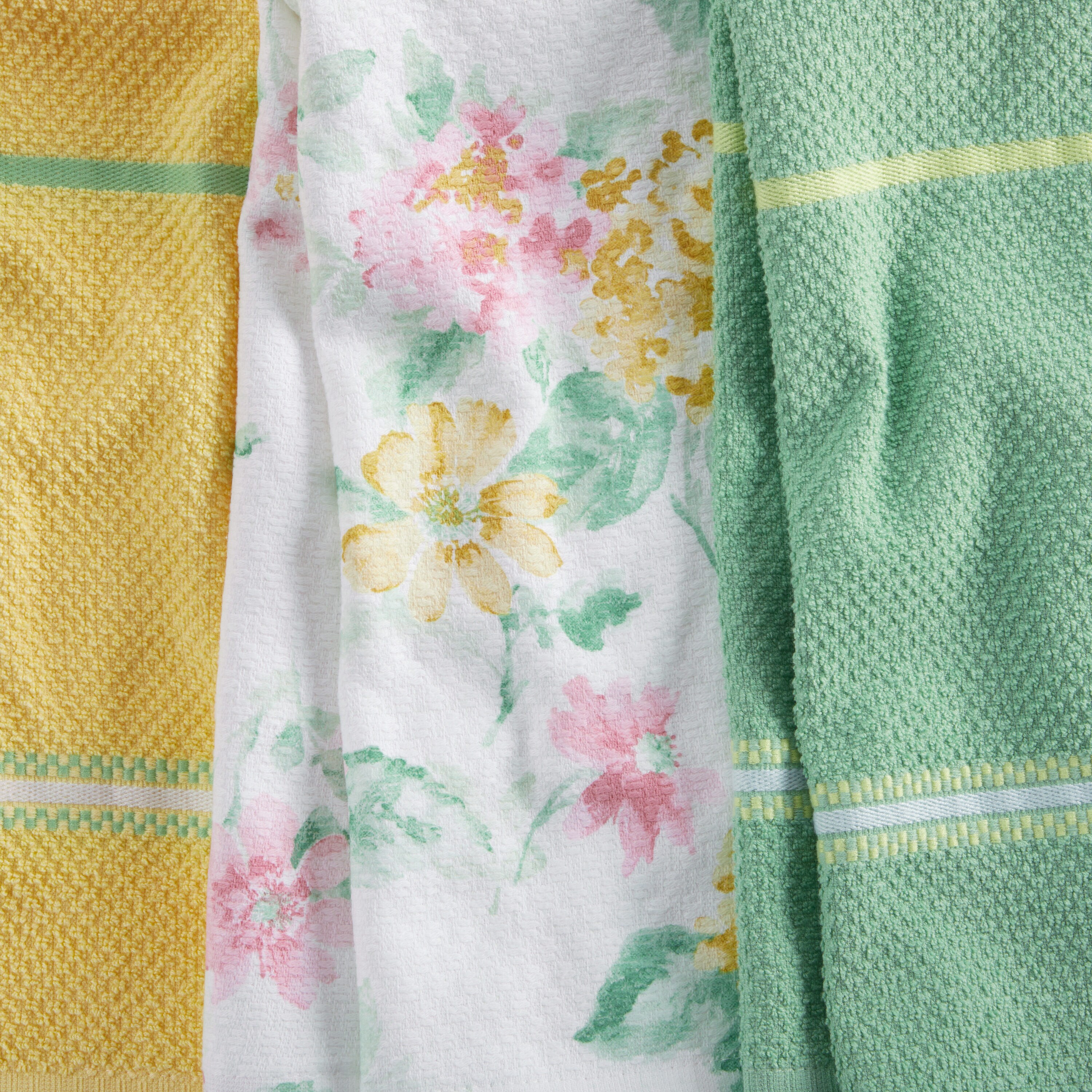 Martha Stewart Amber Floral Kitchen Towel Set 2-Pack, Yellow/Coral, 16 inchx28 inch