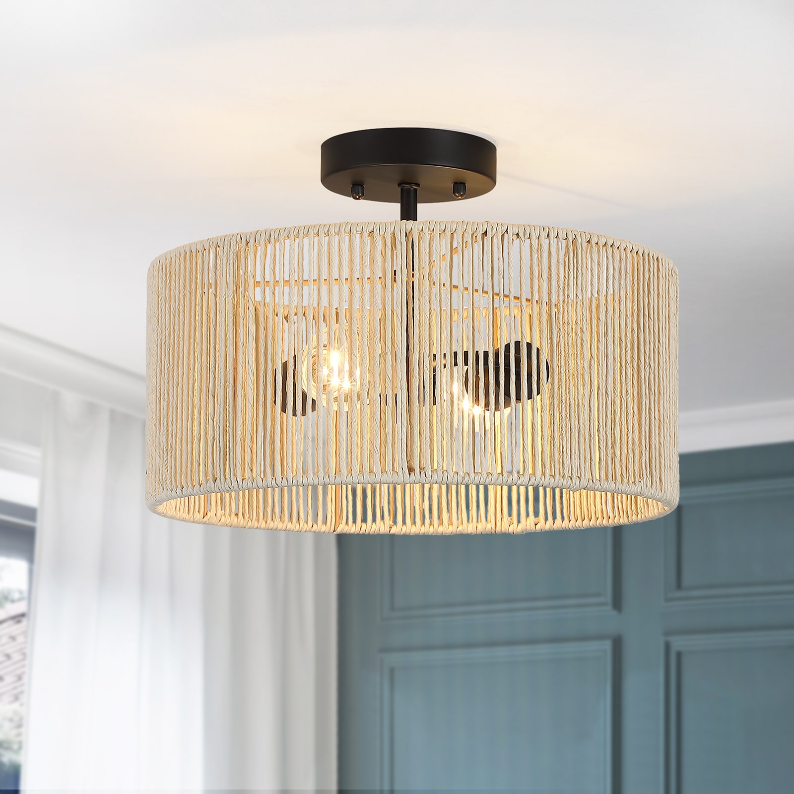 True Fine TD90048FL Riata 2 -Light 14-in Matte Black Semi Flush Mount Light