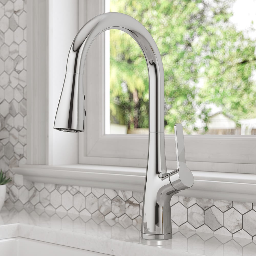 Pfister LG529-NEC Neera Polished Chrome Single Handle Deck-mount Pull-down Kitchen Faucet with Sprayer