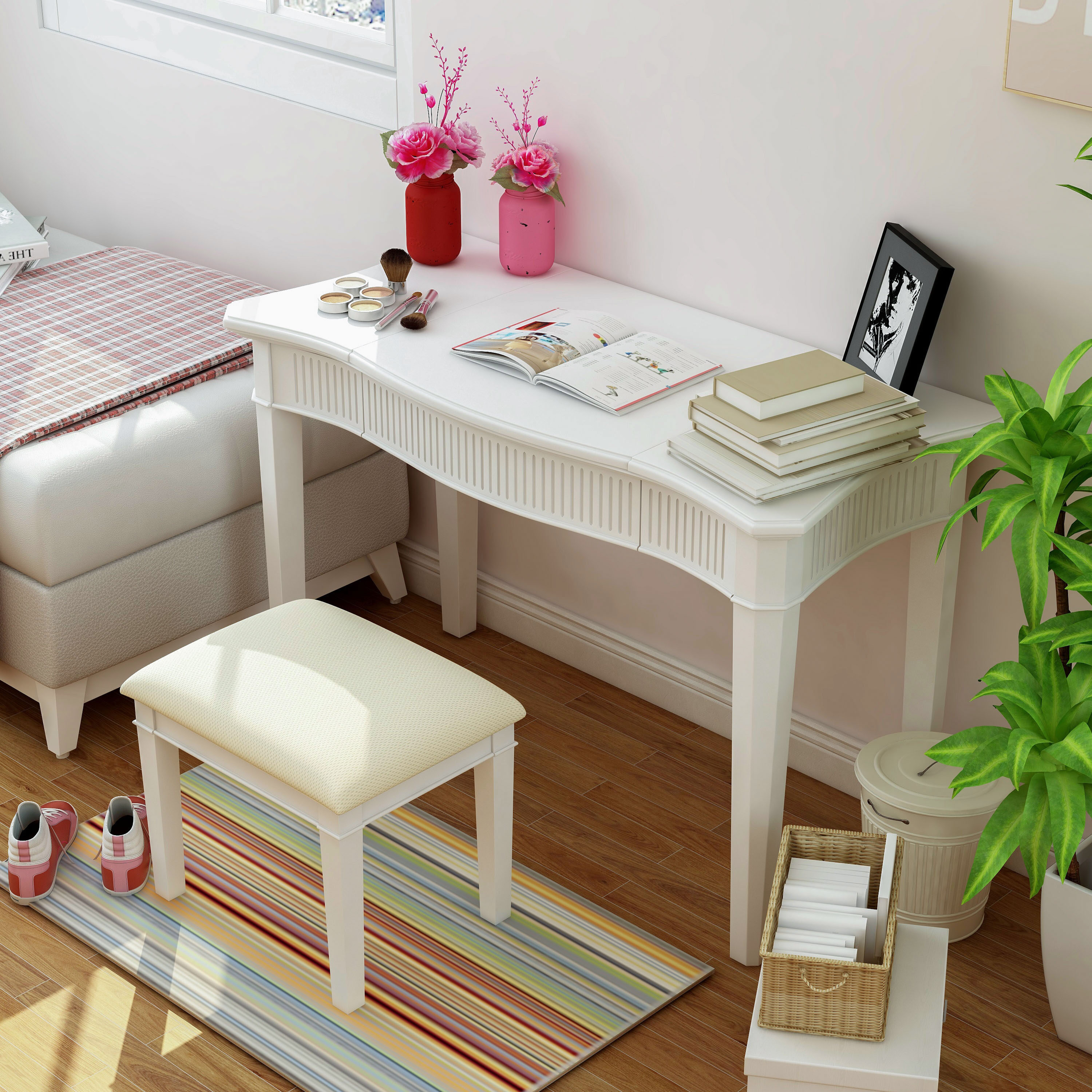 Furniture of America IDF-DK5239 47-in White Makeup Vanity