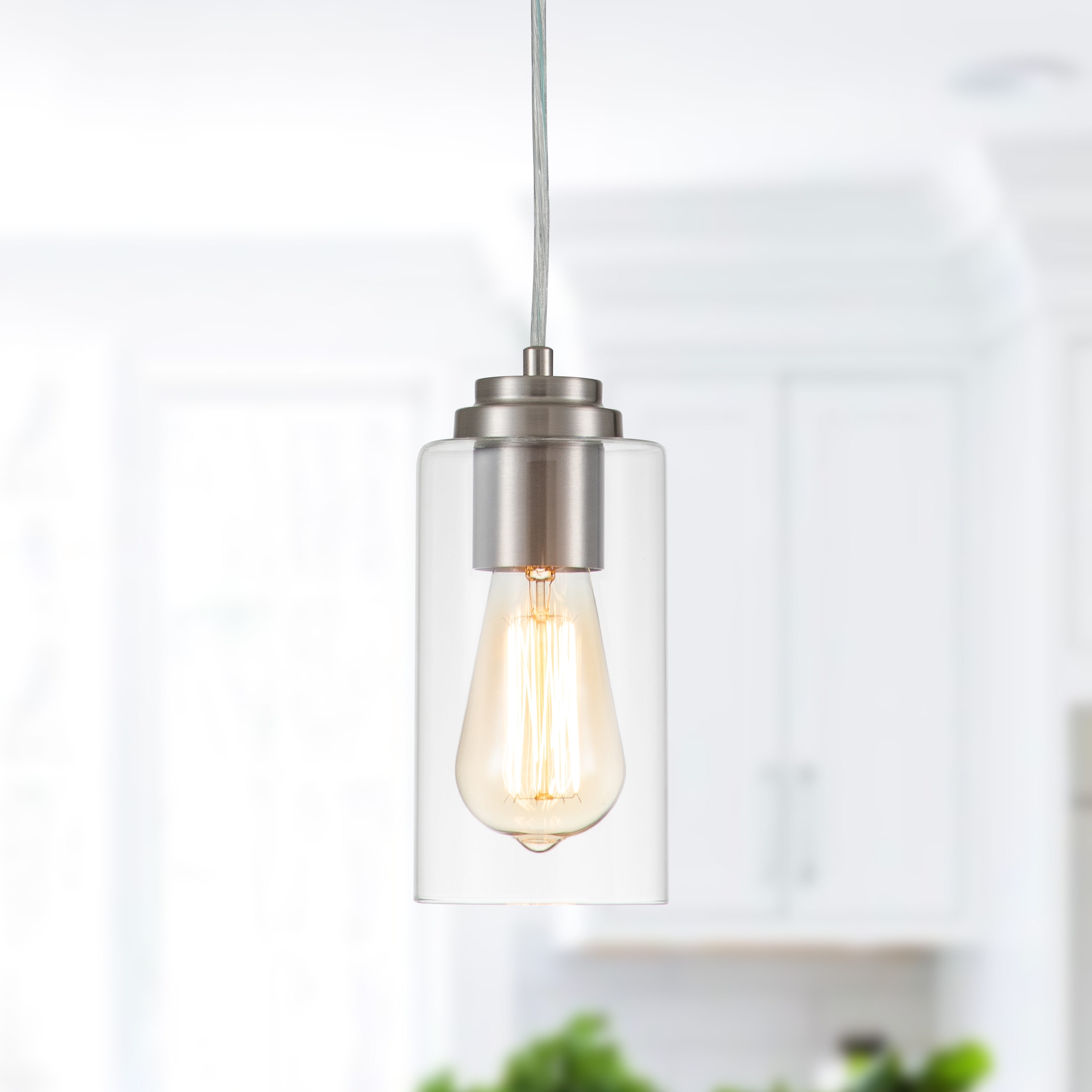Satin Nickel Mini Pendant Light with Clear Glass Shade