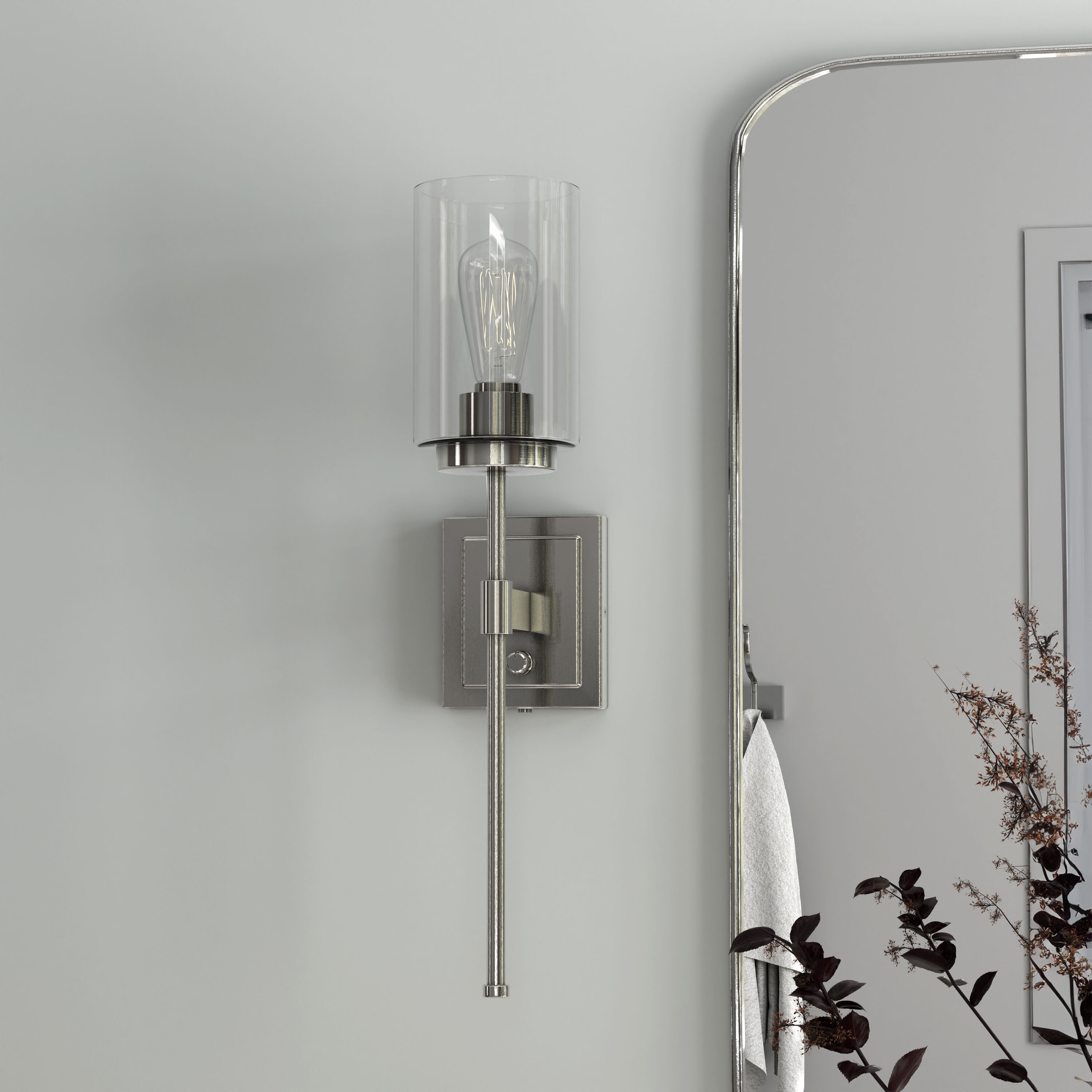 allen + roth WS61-1BNK Eldora 20.625-in W 1 -Light Brushed Nickel Transitional Wall Sconce