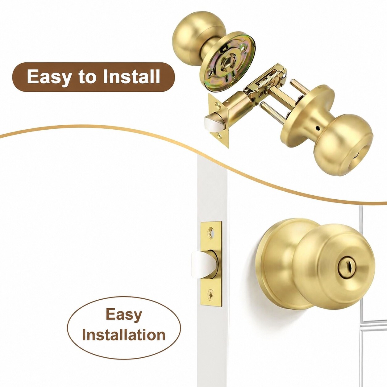 Aoibox Copper Gold Finish Keyless Privacy Door Knob Lock Set for ...