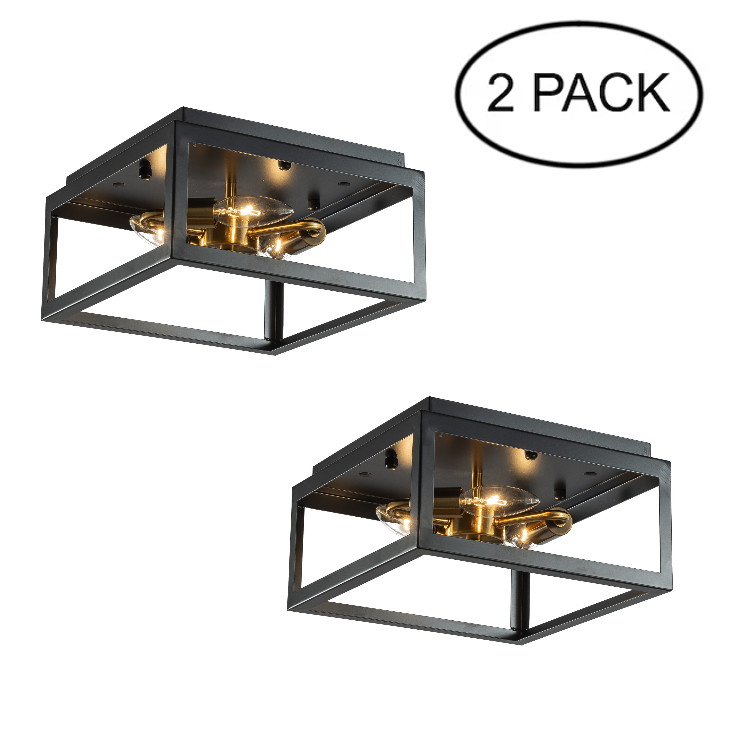 AloaDecor Lighting LC7101D35MB08A 3 -Light 11-in Matte Black Flush Mount Light 2 -Pack