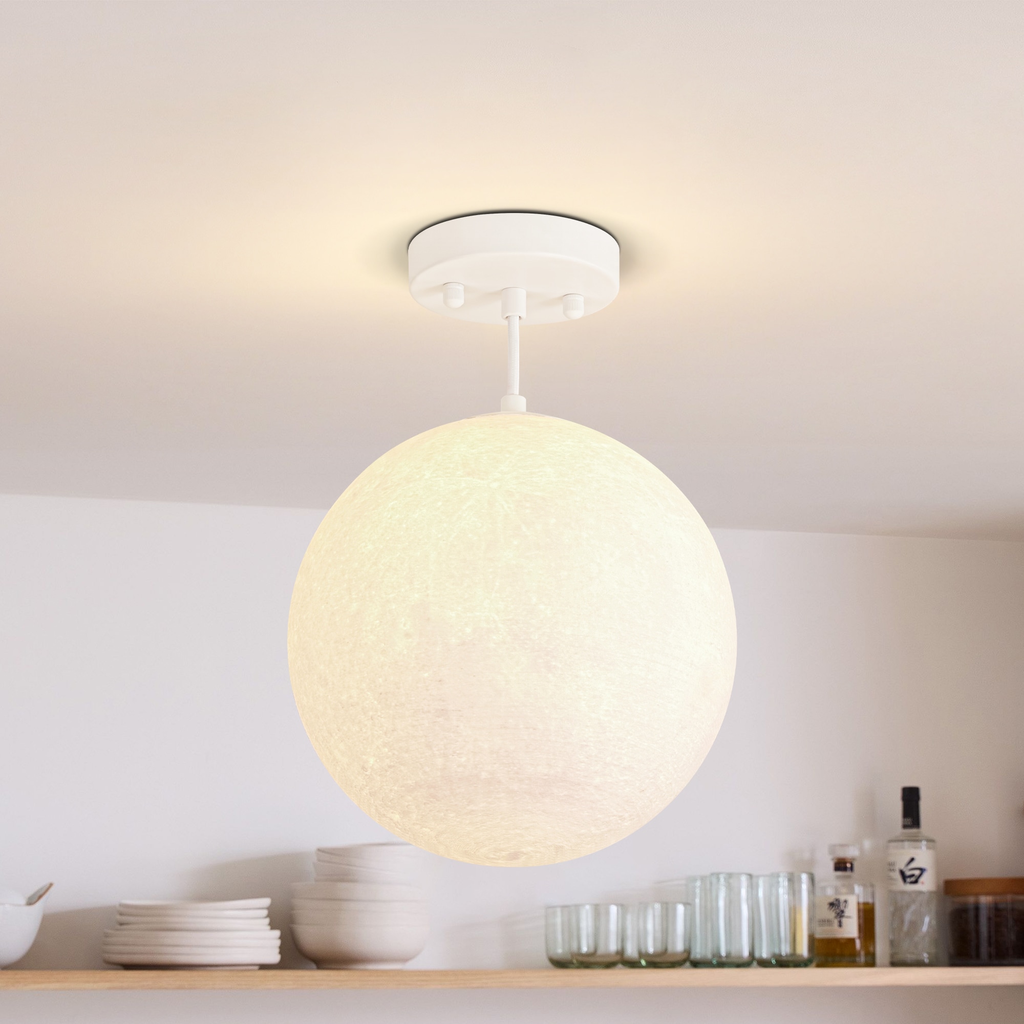 Rennnsan Lunavera 1-Light Modern Moon Pendant Light with 3D-Printed Lunar Globe Shade