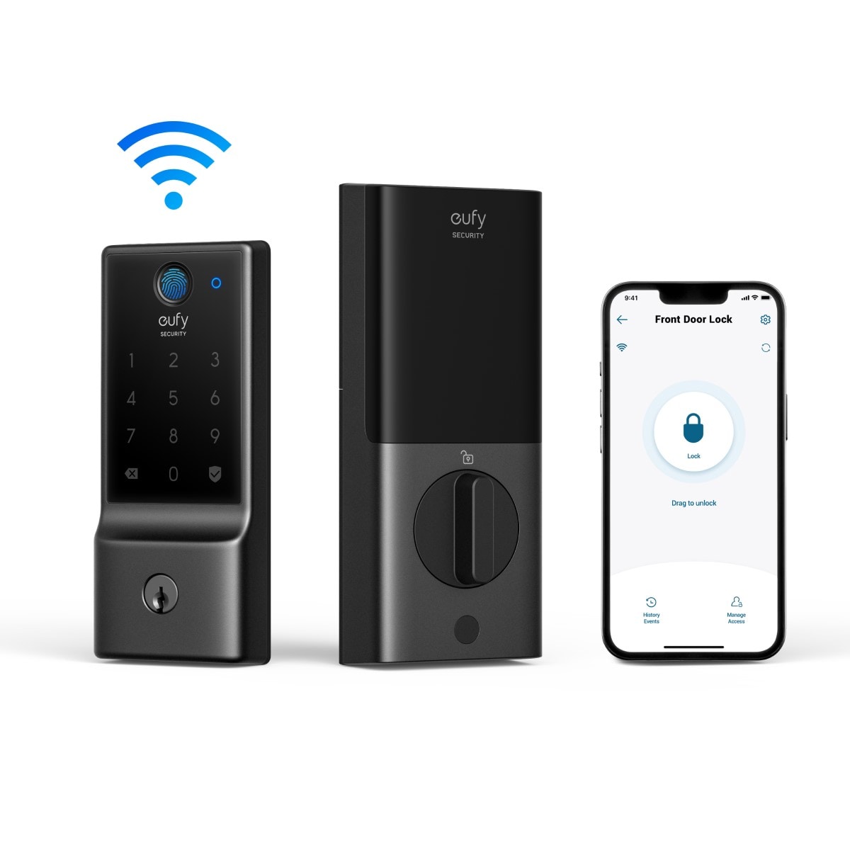 eufy T8506111 C220 Smart Lock Black Smart Lock Electronic Deadbolt with Wifi Fingerprint Keypad