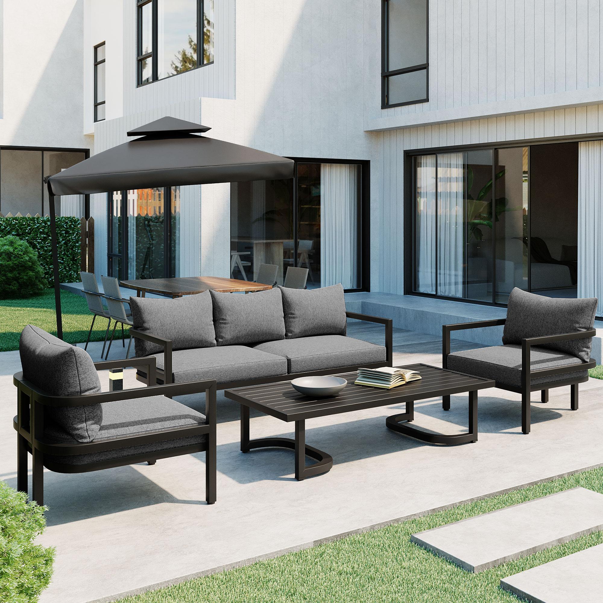 Bayfeve BFUS-333E 4 -Piece Patio Sofa Conversation Set with Gray Cushions